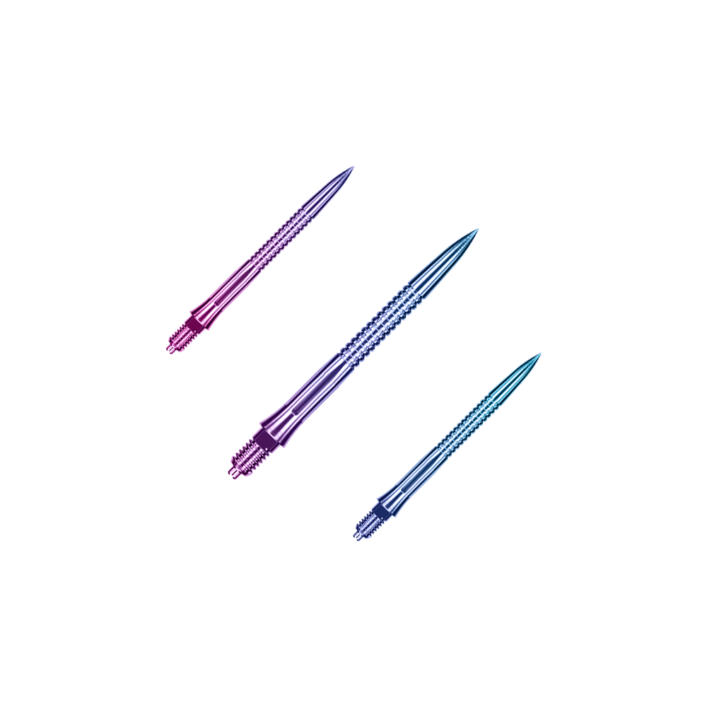 Špičky šipek Caliburn EZ-EVO - drážkované - duhové Das Bild zeigt EVO205 Caliburn EZ-EVO Dartspitzen Grooved Rainbow 28mm als Set. Es handelt sich um mehrfarbige Dartspitzen mit Rillenstruktur.