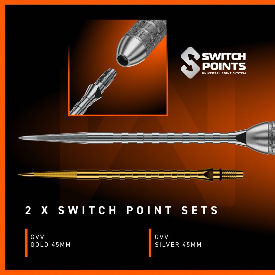 Šipky Winmau Gian Van Veen W-MAX Switch Point ocelové Winmau Gian Van Veen W-MAX Switch Point Steeldarts werden im Bild präsentiert. Die Darts sind klar und deutlich zu erkennen.