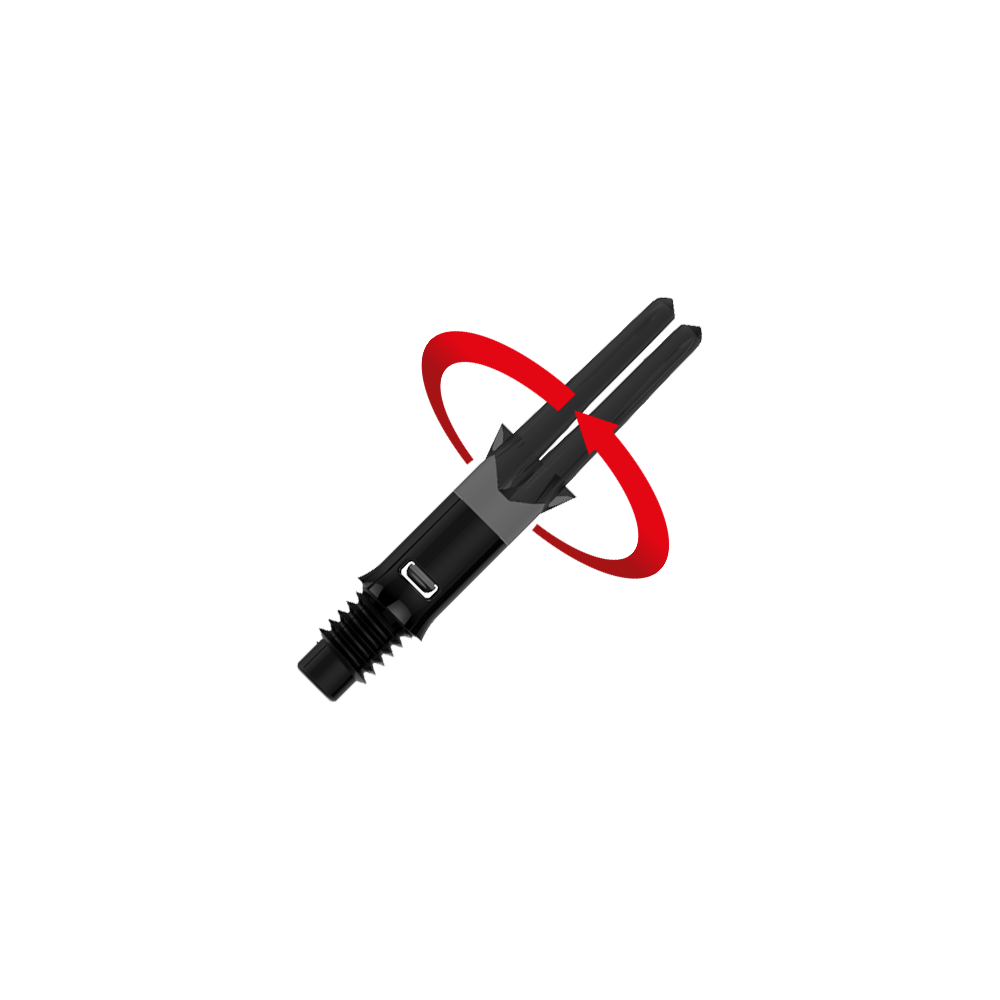 Abgebildet ist ein schwarzes, gerades Dartshaft ohne Kappen. Die Datei trägt den Namen L-Style_L-Shafts_Silent_Straight_Schwarz_OhneKappen_26mm_2_Symbol.