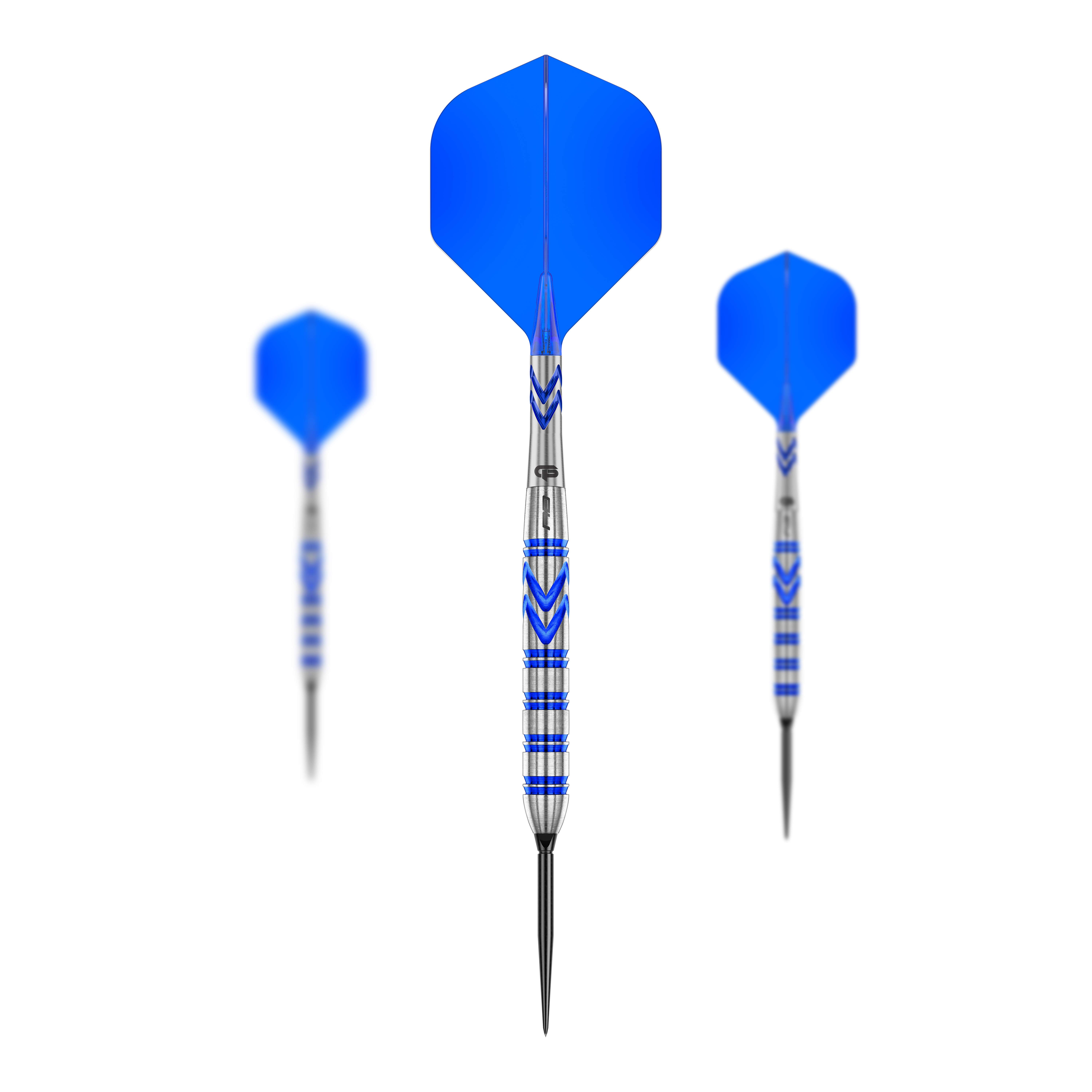 Hier ist das Set der Red Dragon Gerwyn Price Blue Original Switch Point Steeldarts zu sehen. Das Set enthält mehrere Darts mit markantem blauen Look.