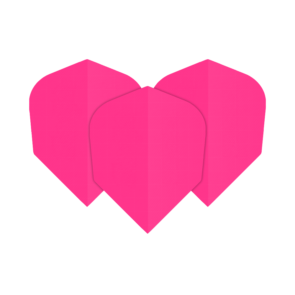 Ein Set aus Nylon-Stoff No6 Flights in Neonpink ist abgebildet. Es handelt sich um Dart-Flights für Pfeile.
