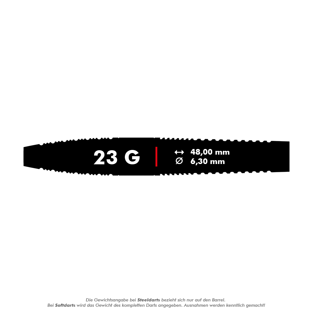 M001317_Mission_Occult_Steeldarts_5_23g Das Bild zeigt den Mission Occult Steeldart mit einem Gewicht von 23 Gramm. Die Länge beträgt 48,00 mm und der Durchmesser 6,30 mm.