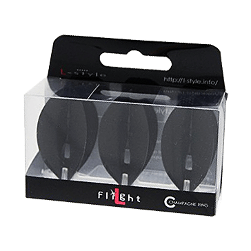 Letky L-Style Champagne L2PRO Teardrop - černé Das Bild zeigt eine Packung mit L-Style Champagne L2PRO Teardrop Flights in Schwarz. Die Verpackung enthält drei schwarze Dartflights, die sichtbar durch das Klarsichtfenster sind.