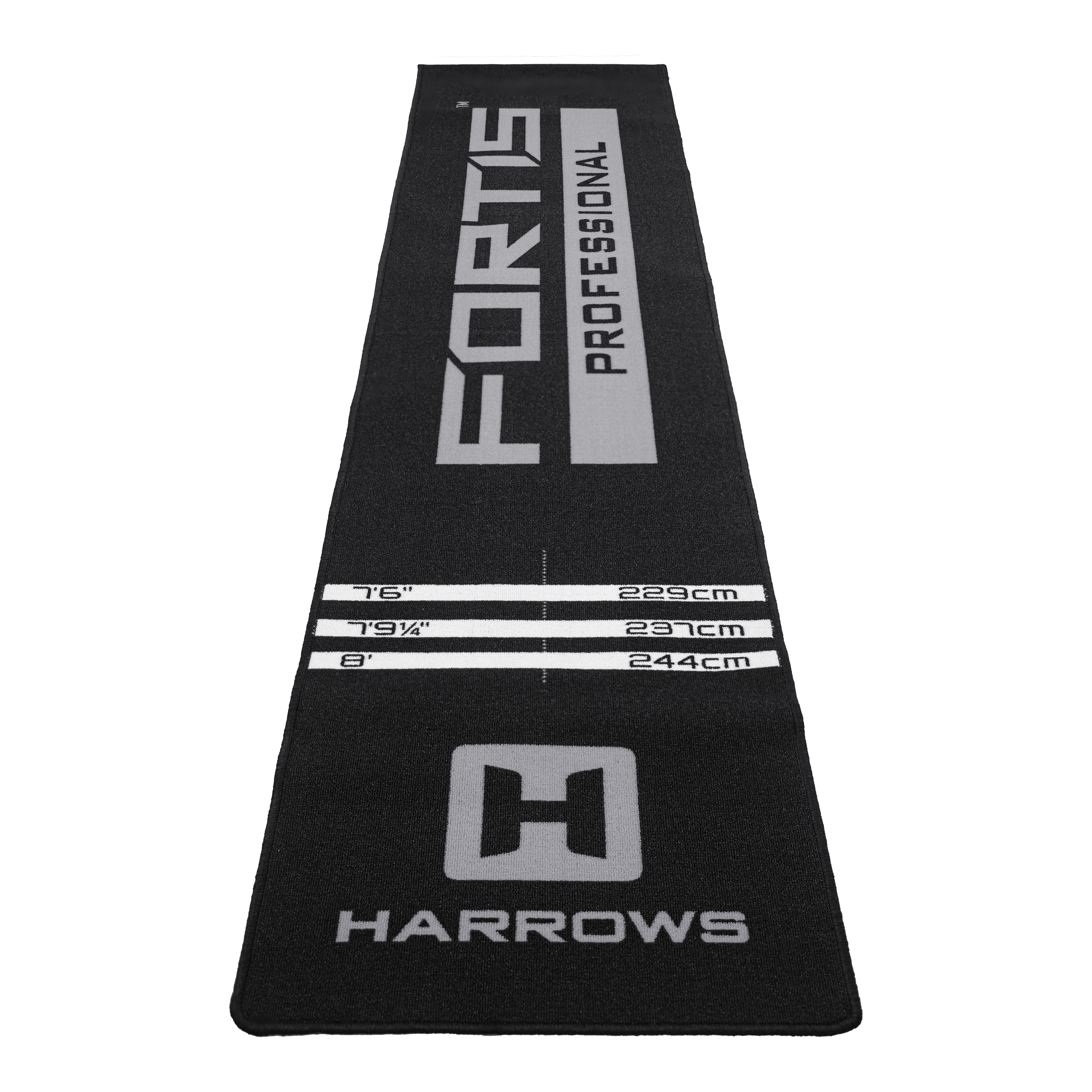 Abgebildet ist der Harrows Fortis Dartteppich in Grau. Die Oberfläche ist für den Dartsport gestaltet.