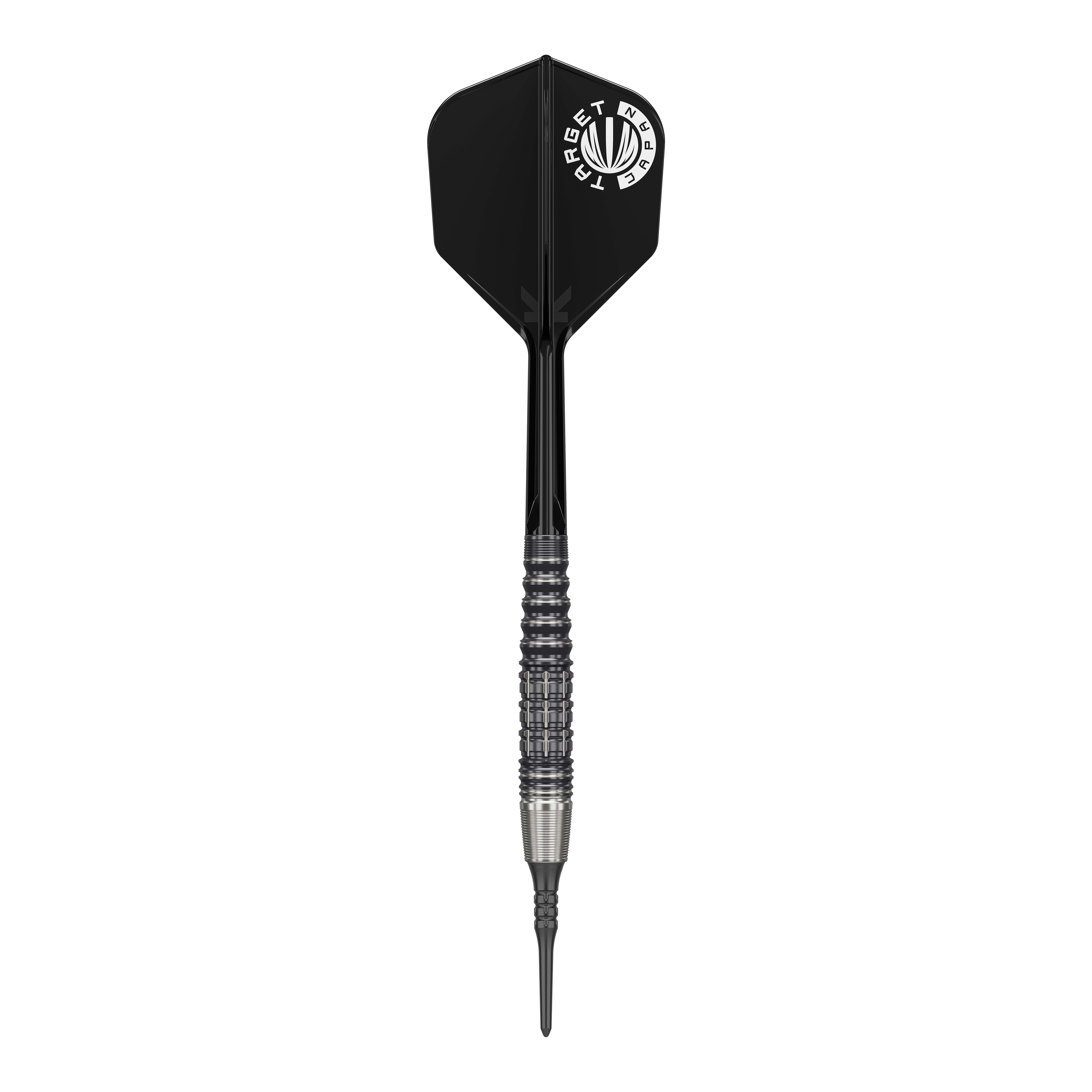 Target Japan Prime Series Harold Ching GEN1 Zenith MAX šipky s měkkým hrotem - 21g Dies ist ein Softdart aus der Target Japan Prime Series, Modell Harold Ching GEN1 Zenith MAX mit 21g. Der Dart hat ein schwarzes Flight mit weißem Aufdruck und einen silber-schwarzen Griffbereich.