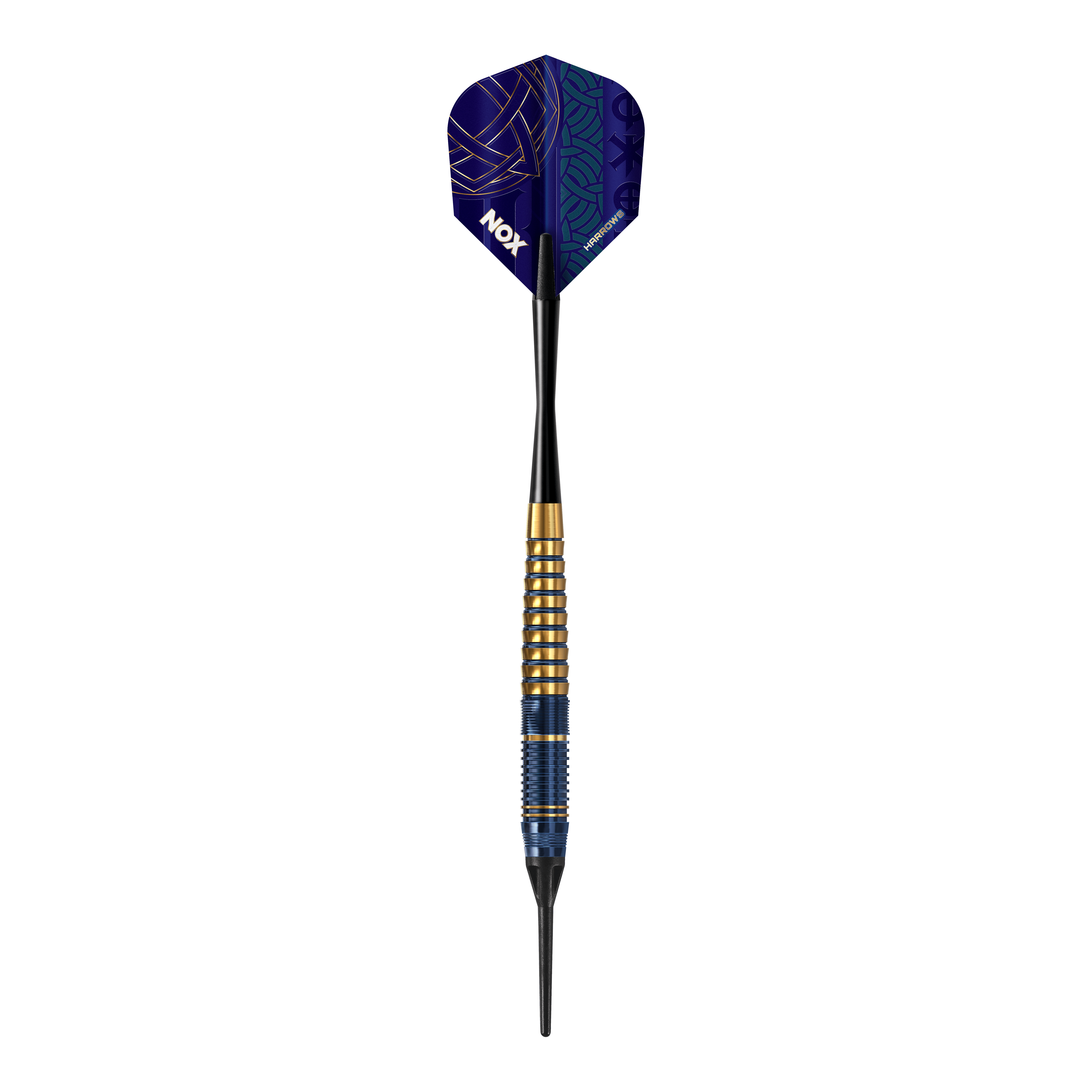 Šipky Harrows Nox Premium Brass měkké Harrows Nox Premium Brass Softdarts. Gezeigt wird ein Softdart-Set aus der Nox Premium Brass Serie von Harrows.