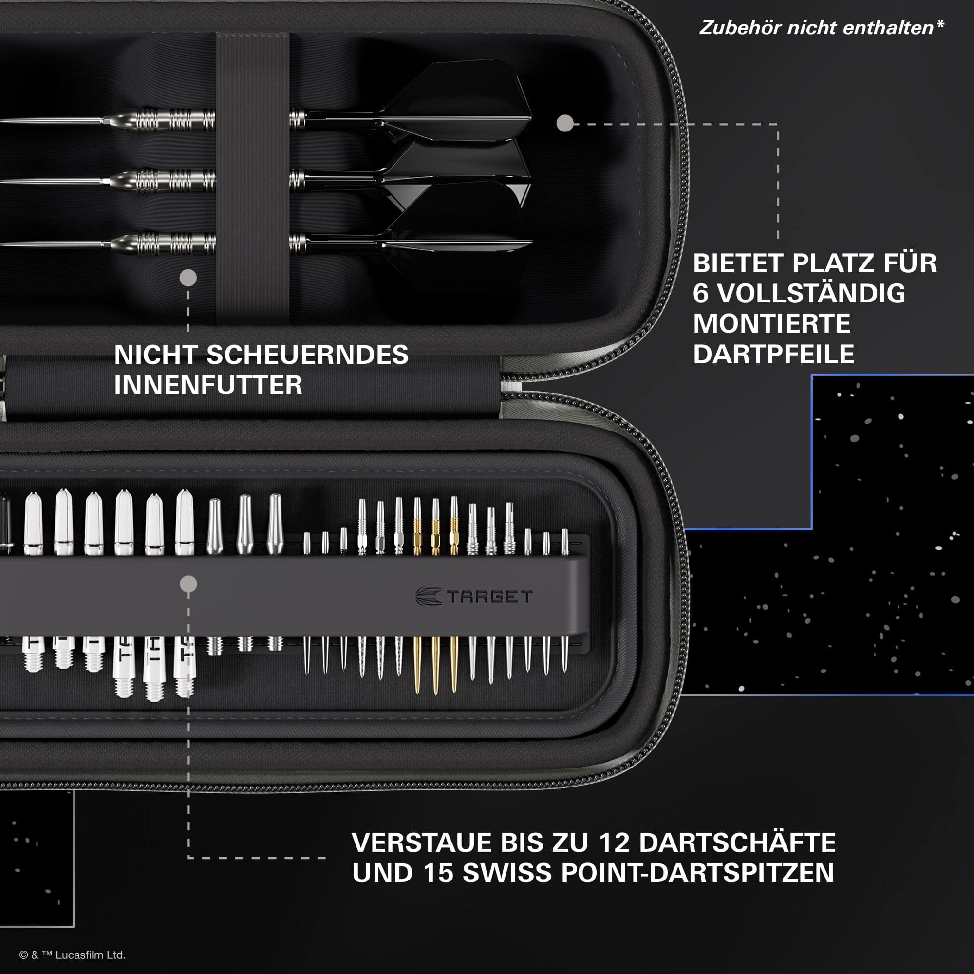 Pouzdro na šipky Target Star Wars Boa – R2D2 Abgebildet ist das Target Star Wars Boa Dartcase - R2D2. Dies ist eine Darttasche im Stil von R2D2 aus Star Wars.