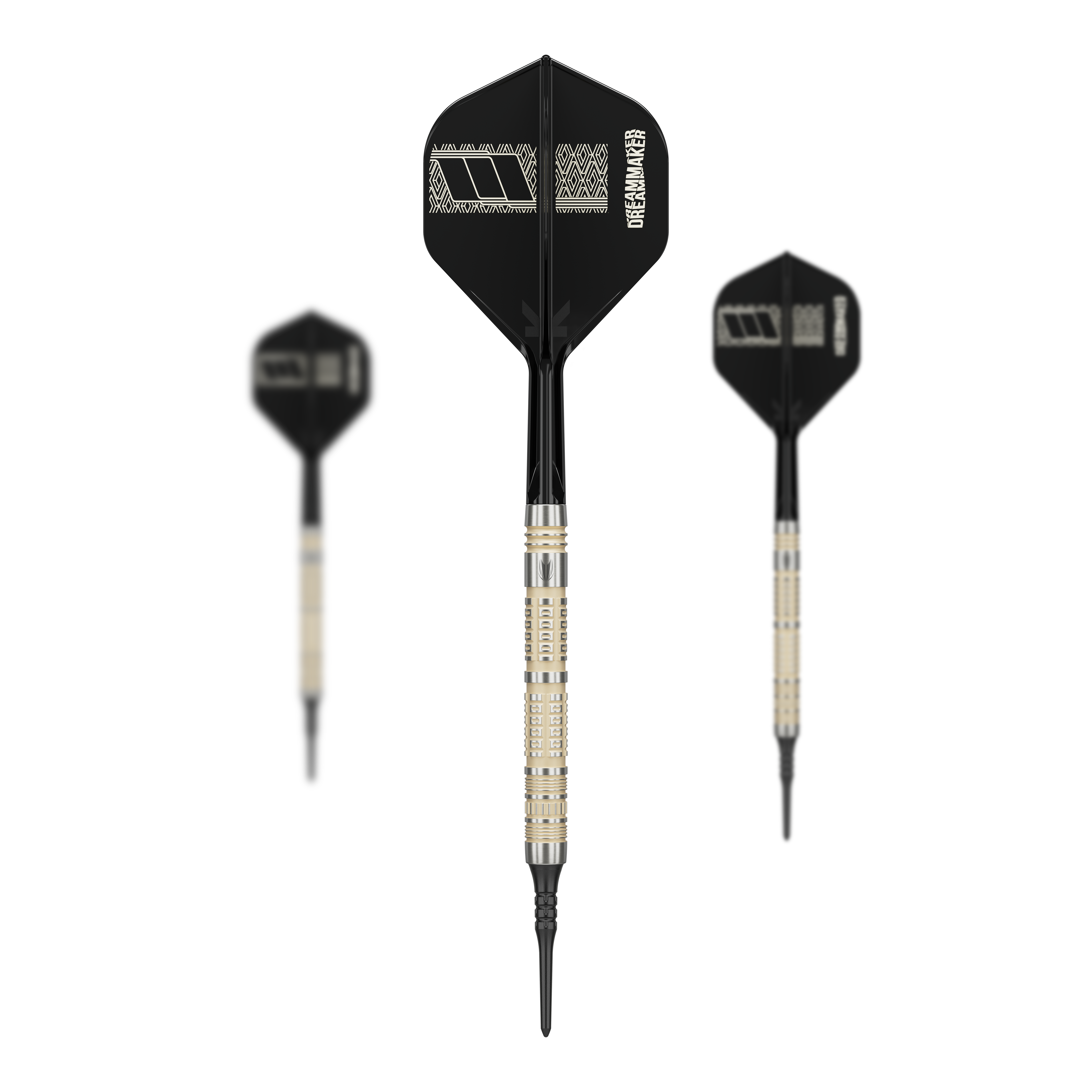 Gezeigt wird ein Set der Target Dimitri Van Den Bergh 95K Softdarts mit 19 Gramm. Das Set ist optimal für professionelle Dartanwendungen.