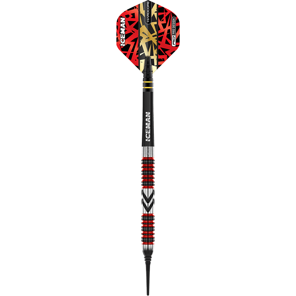 RD2569_Red_Dragon_Gerwyn_Price_Firebird_Softdarts_1ZUxYedrcixk60 Das Bild zeigt einen Red Dragon Gerwyn Price Firebird Softdart mit einem Gewicht von 20g. Der Dart hat ein auffälliges Design mit roten, schwarzen und goldenen Elementen.