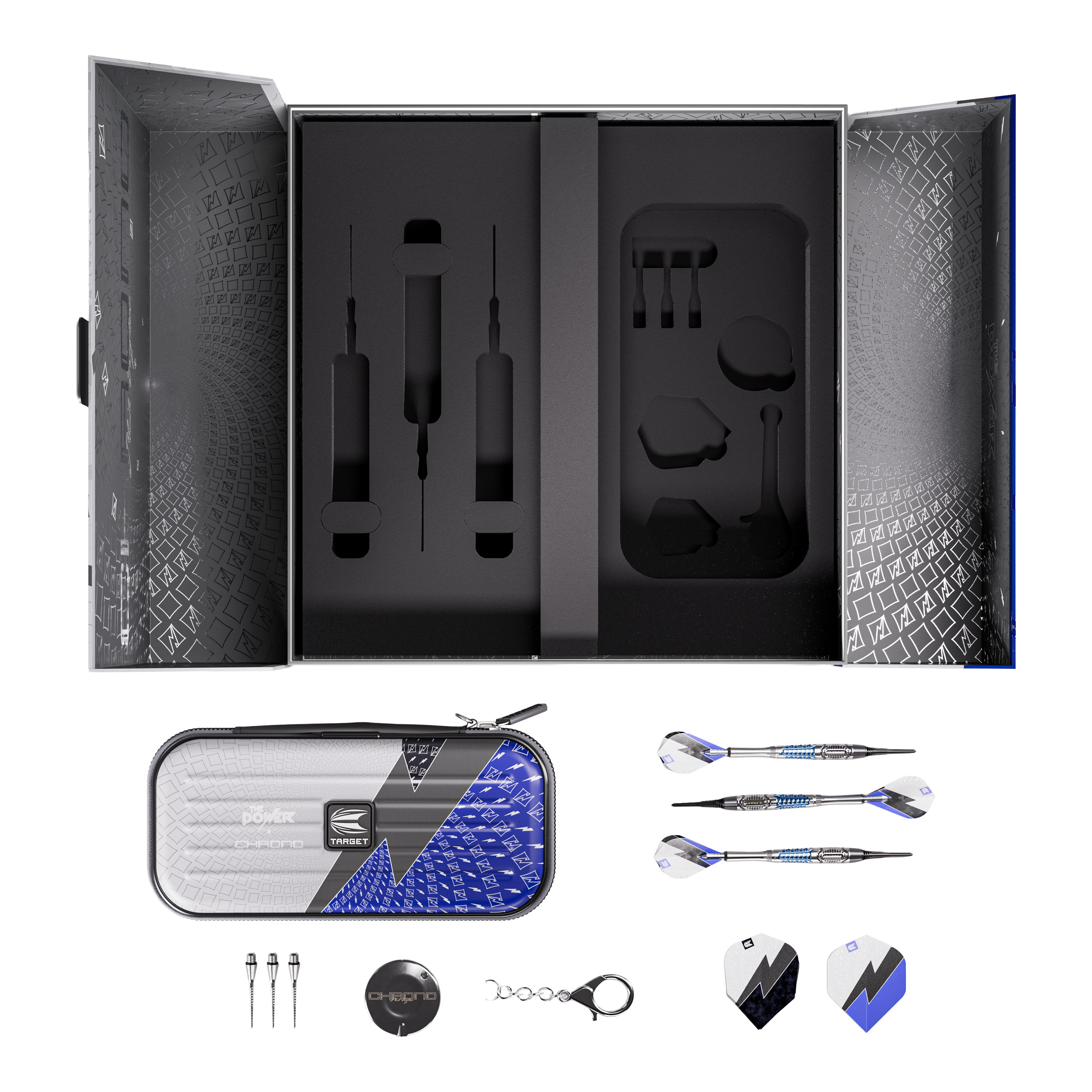 Měkké šipky Target Phil Taylor Power X Chrono Zu sehen sind die Target Phil Taylor Power X Chrono Softdarts. Das Bild zeigt drei Darts nebeneinander.
