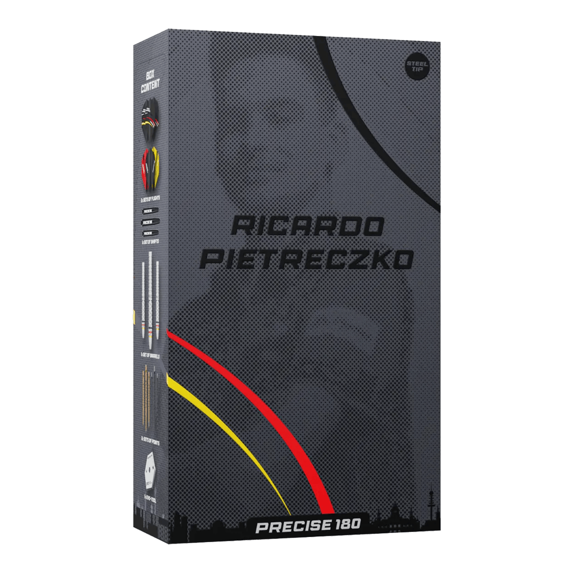 Přesné ocelové šipky Ricardo Pietreczko GEN1 180 Precise 180 Ricardo Pietreczko GEN1 Steeldarts zeigen das Design dieser hochwertigen Dartpfeile. Diese Darts sind ideal für Wettkampfspieler.