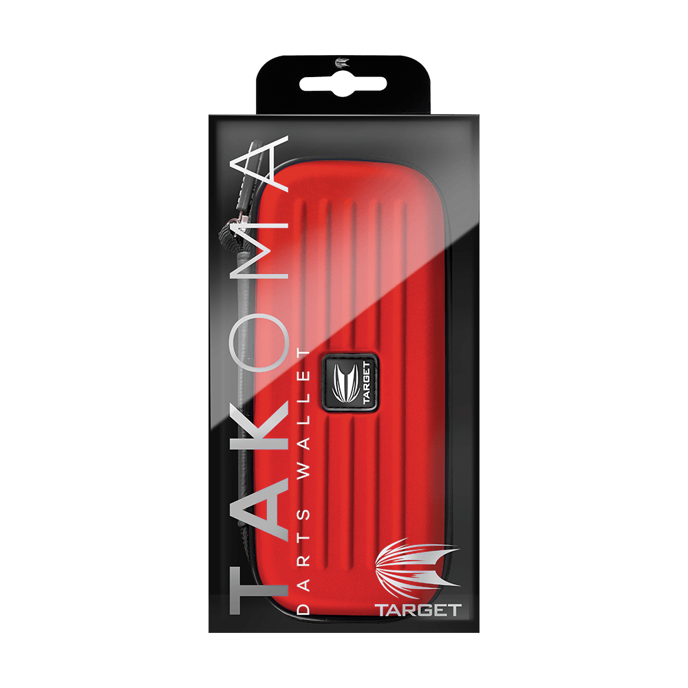 125821_Target_Takoma_Dartwallet_Rot_3 Das Bild zeigt ein Produkt namens "Target Takoma Dartwallet" in einer Verpackung. Das Etui ist rot und für die Aufbewahrung von Dartzubehör gedacht.