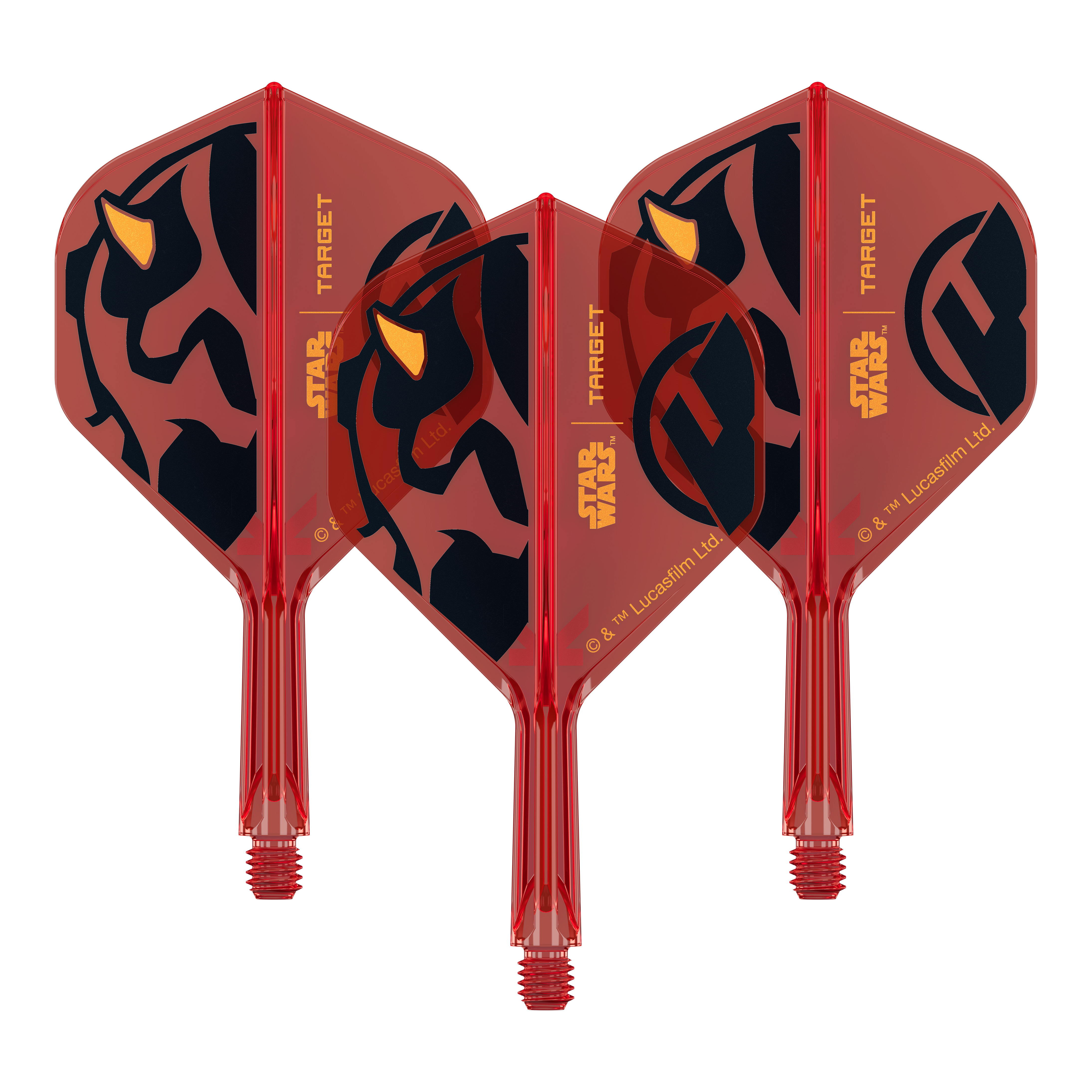 Target Star Wars K-Flex Darth Maul No2 Standard Flights Dieses Produkt heißt 410523_Target_StarWars_KFlex_DarthMaul_No2_Standard_Flights_Short_19mm_1Set. Es scheint sich um ein Set von Dart-Flights mit Darth Maul Optik zu handeln.