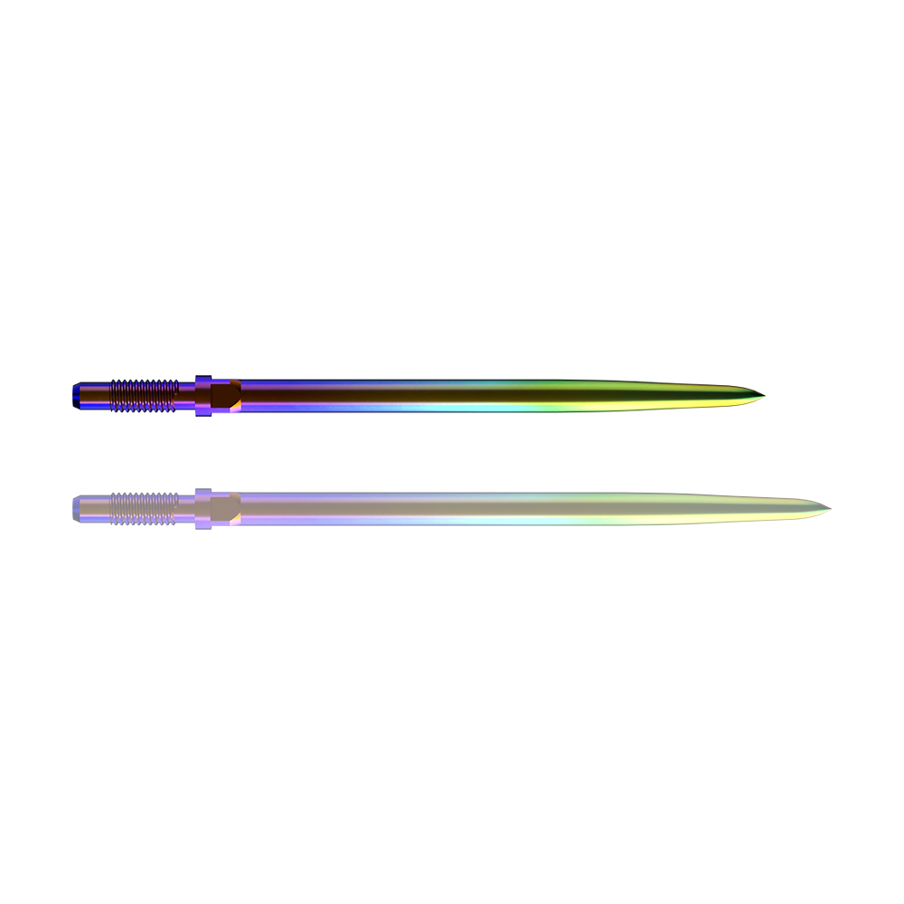 Špičky šipek Bulls NL Convertible Point - hladké - duhové Ein Bild mit dem Dateinamen BU57716_BullsNL_Convertible_Points_Smooth_Rainbow_36mm_1. Es zeigt vermutlich einen Dartspitzen-Artikel in Regenbogenfarben.