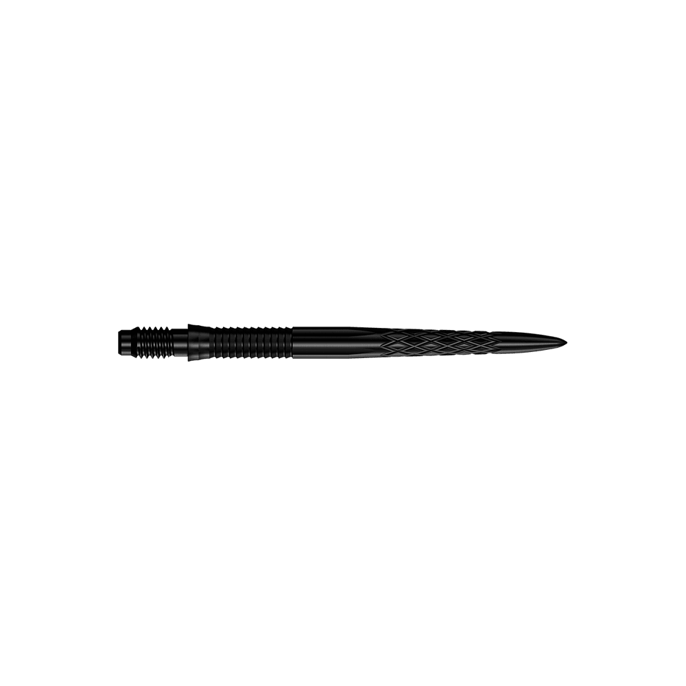 Špičky na šipky Mission R2.5 Rapid Point DSX - černé Abgebildet sind schwarze Dartspitzen mit einer Länge von 30 mm. Die Spitzen liegen parallel zueinander.