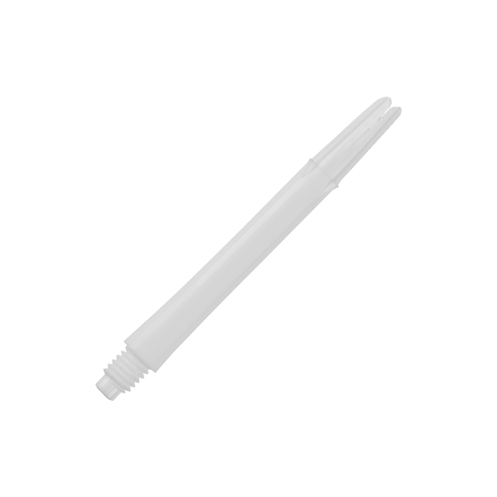 L-L-Style-Shafts Locked Straight - White Auf dem Bild ist ein gerader, weißer Dartshaft ohne Kappen zu sehen. Der Shaft ist schlicht gestaltet und hat eine Länge von 46 mm.