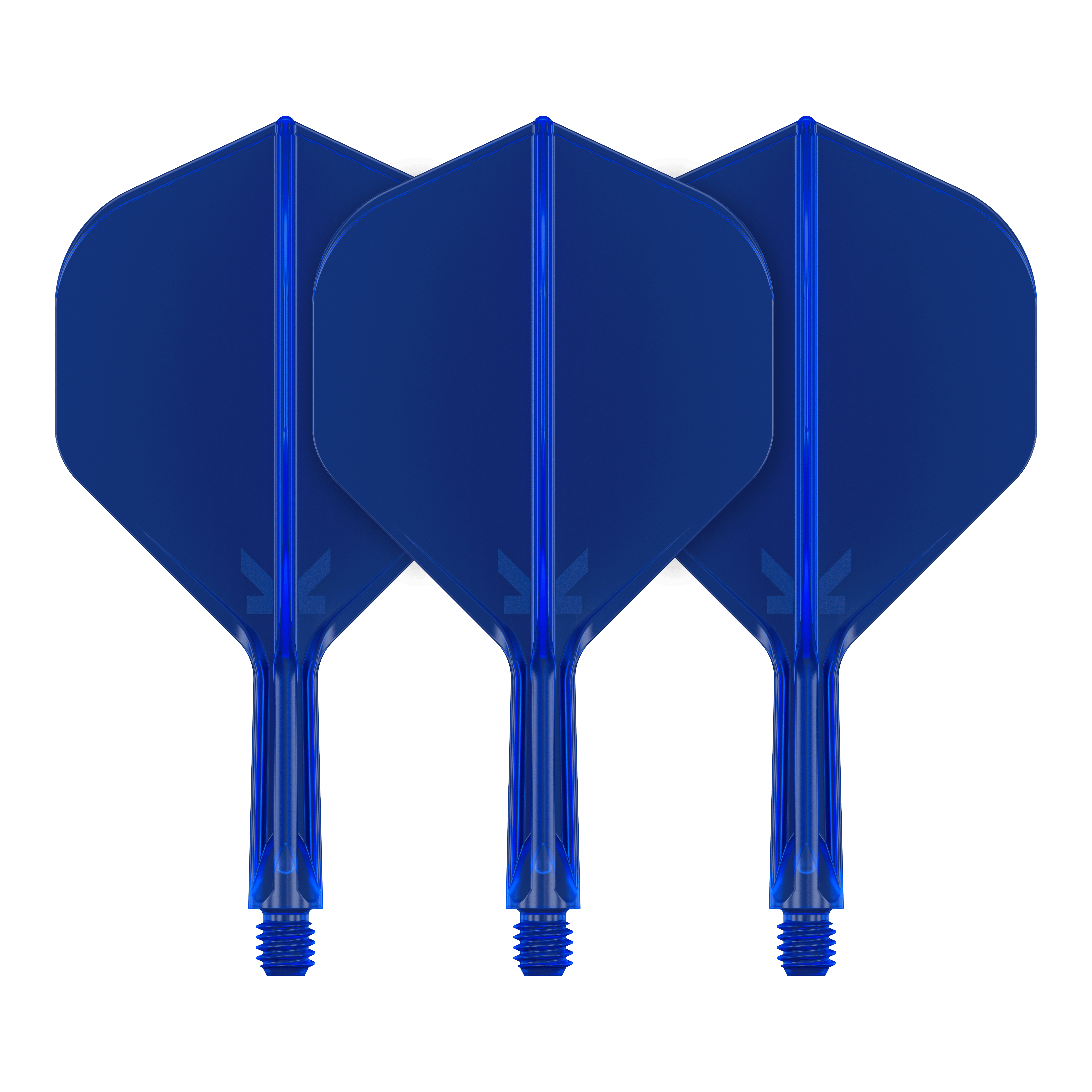 Standardní letový systém Target K-Flex No2 - modrý Auf dem Bild sind drei blaue Dart-Flights zu sehen. Sie stehen nebeneinander und haben eine standardmäßige Form.