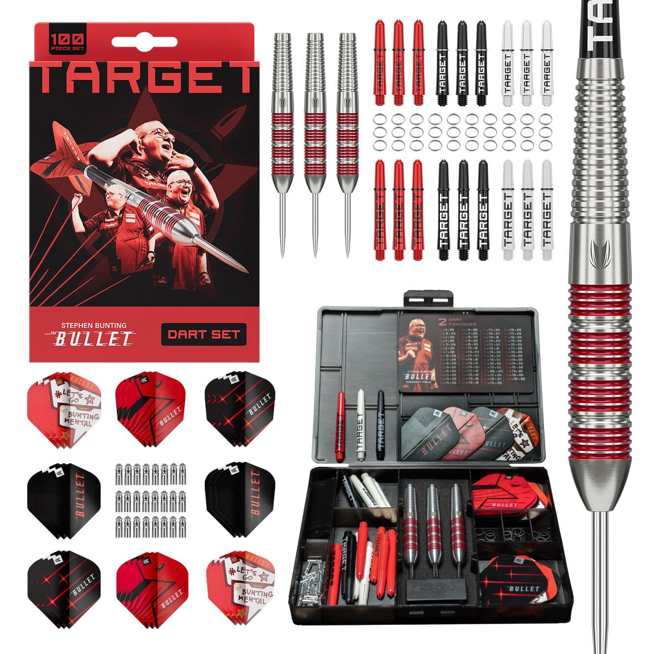 Sada šípů Target Stephen Bunting Bullet, 100 kusů, mosazné ocelové šipky - 22g