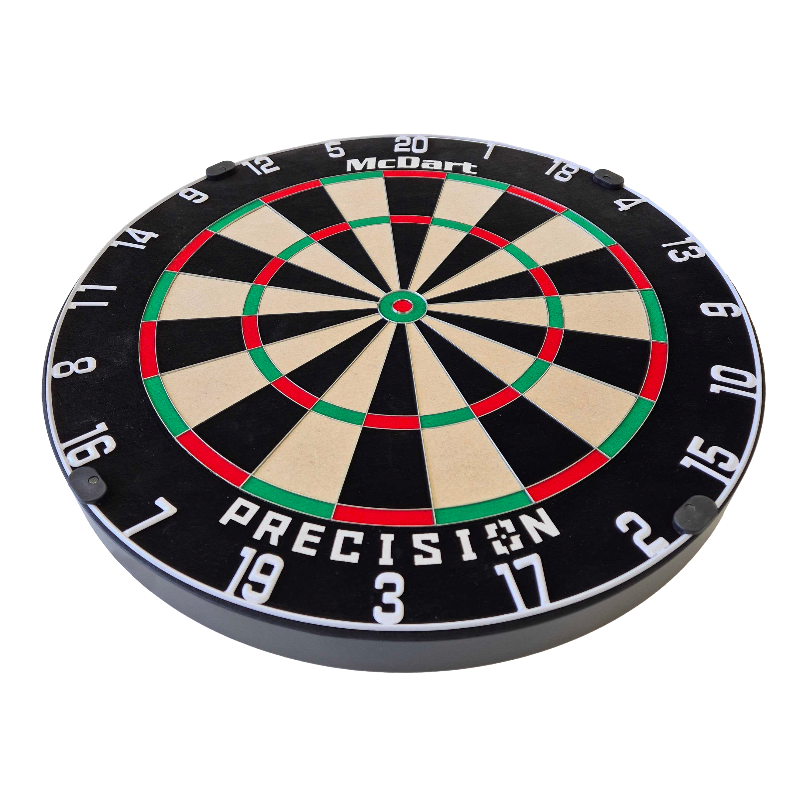 Ocelový terč McDart Precision Dies ist ein McDart Precision Steeldartboard. Die Scheibe hat ein klassisches Design mit klarer Nummerierung und farbigen Markierungen.