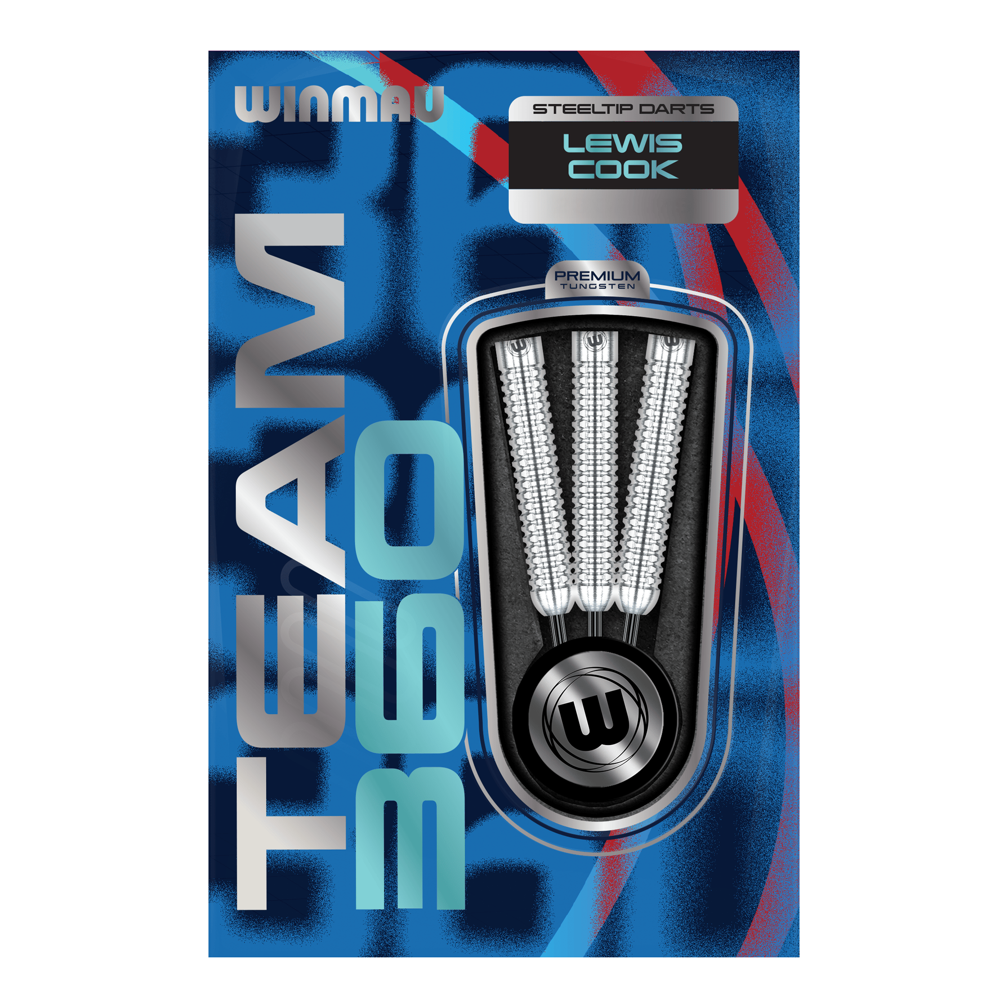 Šipky Winmau Team 360 Lewis Cook ocelové - 23g Das Bild zeigt Winmau Team 360 Lewis Cook Steeldarts mit einem Gewicht von 23g. Die Steeldarts sind detailliert von der Seite abgebildet.