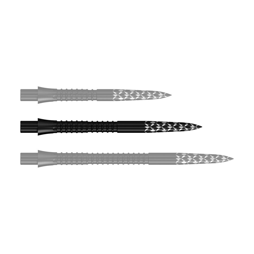 Špičky na šipky Mission Caliburn EVO s logem GV - černé Das Bild zeigt schwarze Steeldartspitzen mit einer Länge von 32 mm. Es handelt sich um die Mission Caliburn EVO GV-Logo Steeldartspitzen.