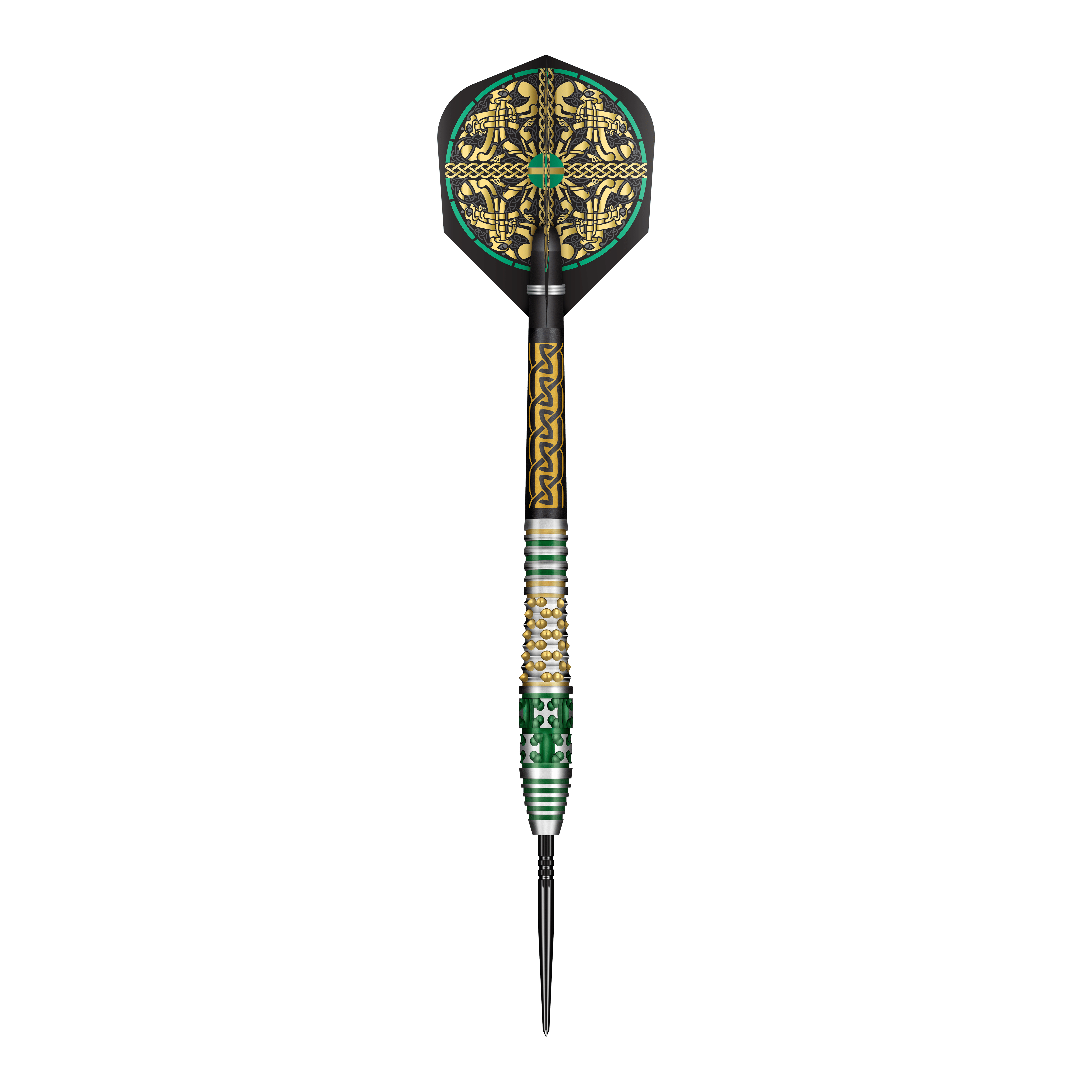 Shot Celt Cernunnos Turbo Point Steeldarts Das Bild zeigt ein Set Shot Celt Cernunnos TurboPoints Steeldarts. Die Darts sind in einer Linie angeordnet.