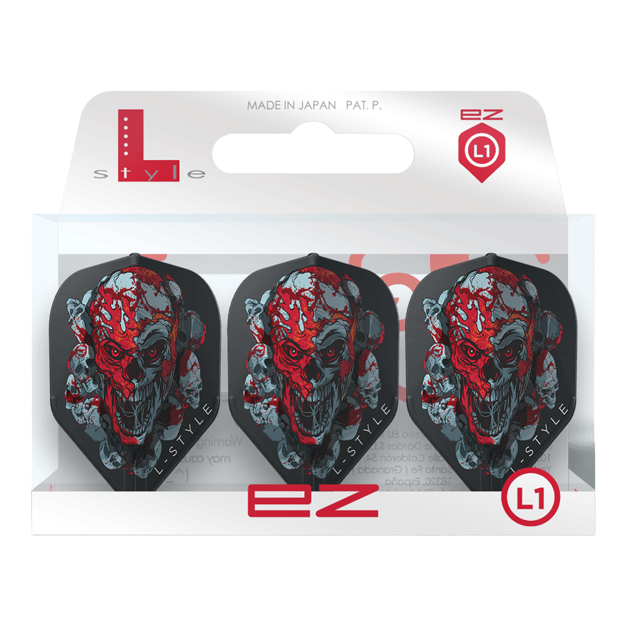 Abgebildet sind die L-Style Ryan Searle Signature V4 Black L1EZ Flights. Sie sind schwarze Signature-Flights für professionelle Dartspieler.