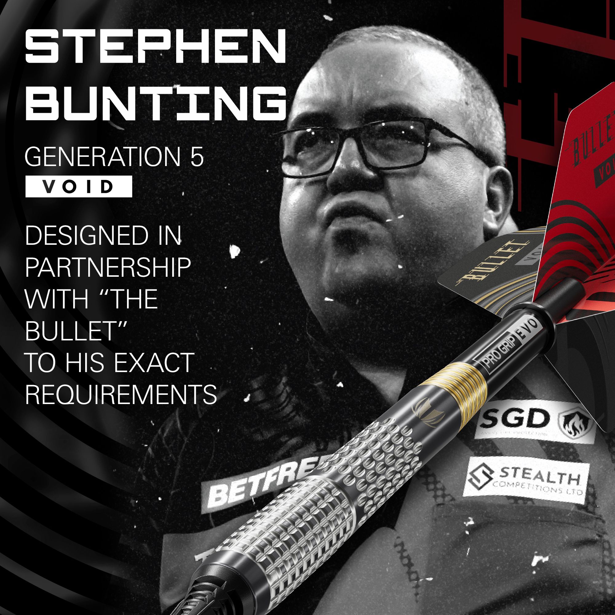 Šipky Target Stephen Bunting GEN5 Void Soft - 18g Das Foto zeigt die Target Stephen Bunting GEN5 Void Softdarts - 18g. Diese Softdarts überzeugen durch ihr einzigartiges Design und ihre Qualität.