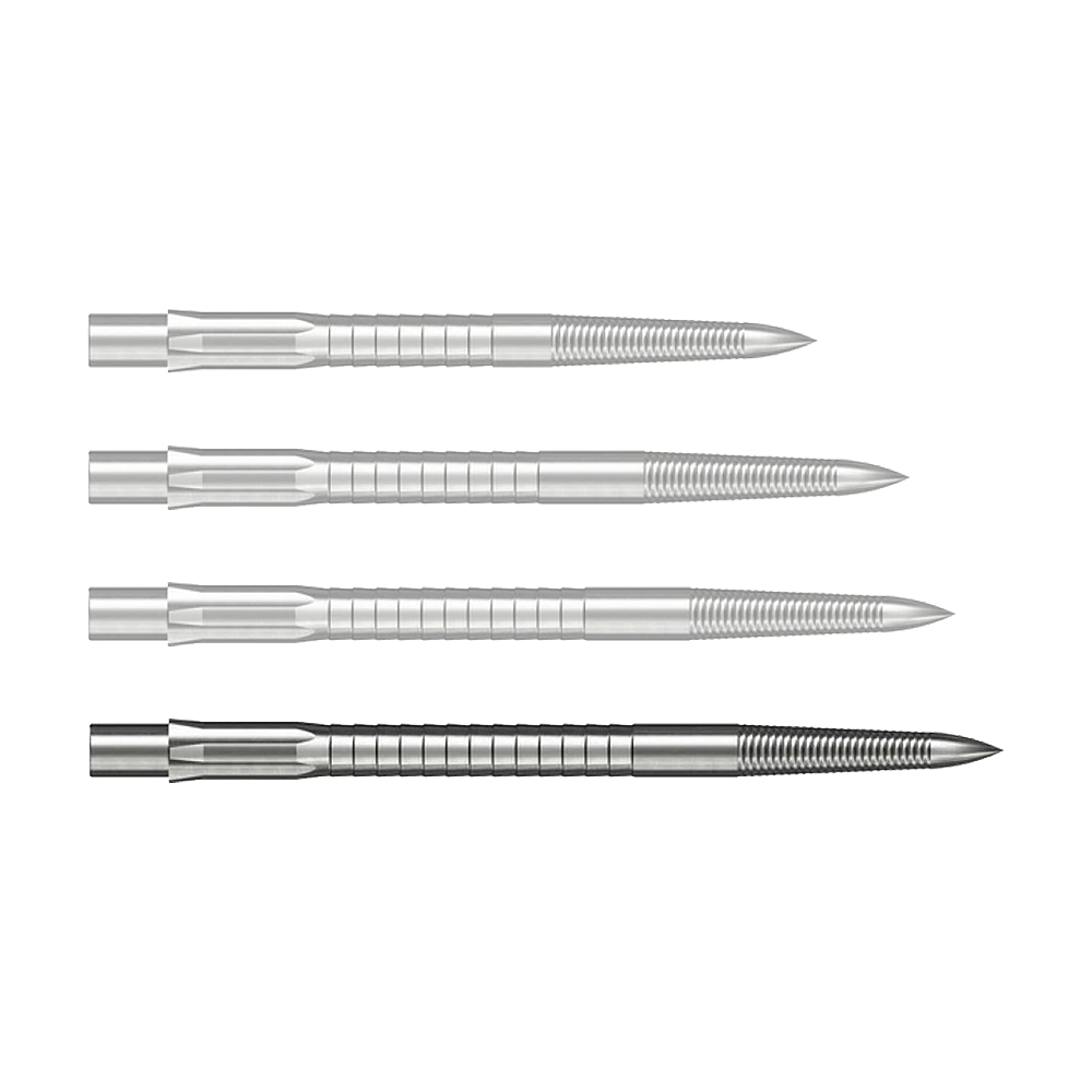 Steeldartspitze mit Micro Grip, Silber, 40mm, wird gezeigt. Die Spitze liegt auf einem neutralen Hintergrund.