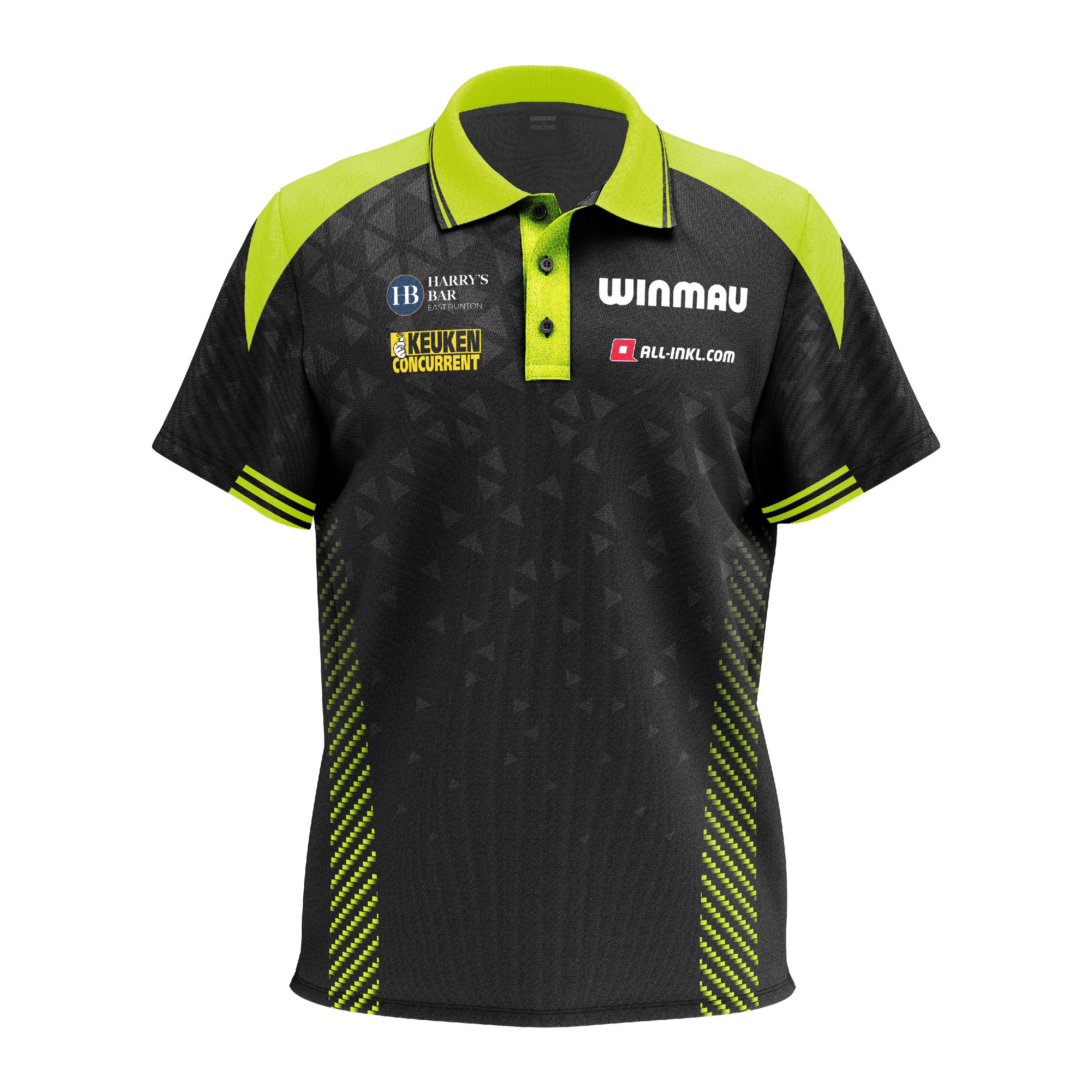 Polo tričko Winmau Michael Van Gerwen Stage Das Bild zeigt das Winmau Michael Van Gerwen Stage Poloshirt. Das Shirt ist im Stil des bekannten Dartspielers gehalten.