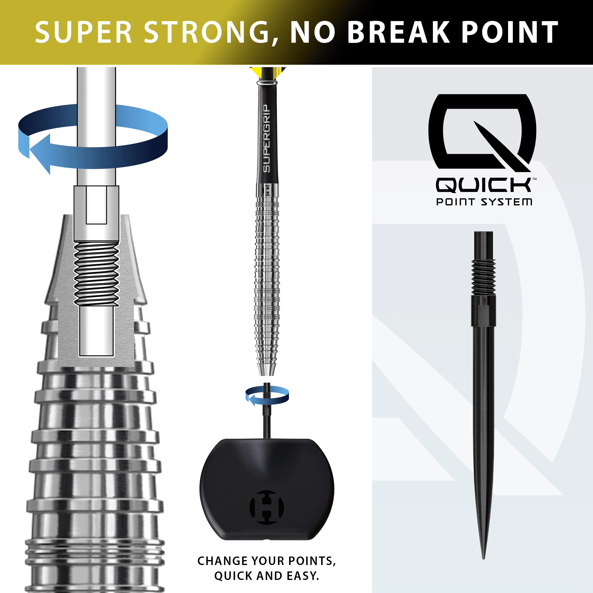 Harrows NX90 zúžené ocelové šipky s rychloupínáním Harrows NX90 Tapered Quick Point Steeldarts sind auf diesem Bild abgebildet. Die Darts besitzen ein modernes, schlankes Design.