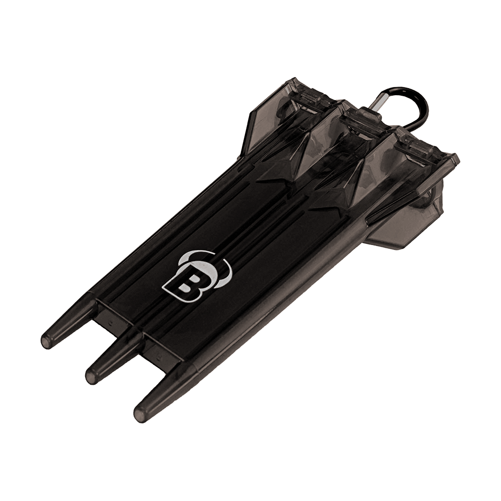 66421_Bulls_ACRA_X_Dartcase_Black_1 Das Bild zeigt das Produkt "Bulls ACRA X Dartcase". Es ist ein schwarzes Etui zur Aufbewahrung von Darts mit einem weißen "B"-Logo darauf.