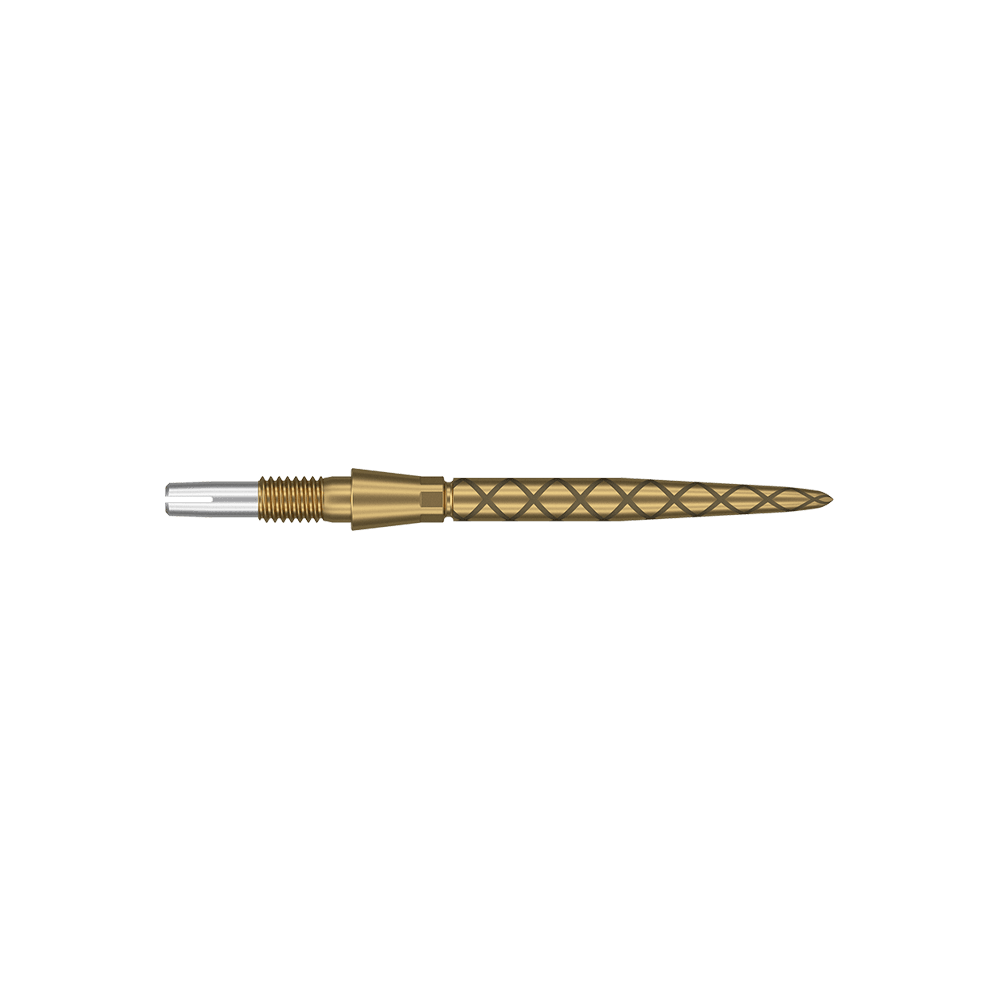 Špičky na šipky Target Swiss Storm Diamond Point - zlaté Dies ist eine goldfarbene Dartspitze mit einem diamantförmigen Muster. Sie ist schlank, länglich und hat eine Länge von 26 mm.