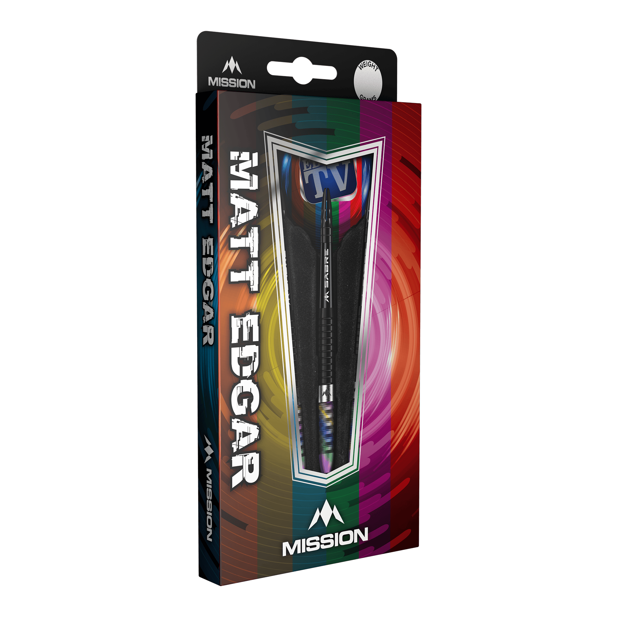 Mise Matt Edgar Steeldarts Die Abbildung zeigt die Mission Matt Edgar Steeldarts in ihrer Verpackung. Die Verpackung ist bunt gestaltet und zeigt den Namen des Produkts deutlich auf der Vorderseite.