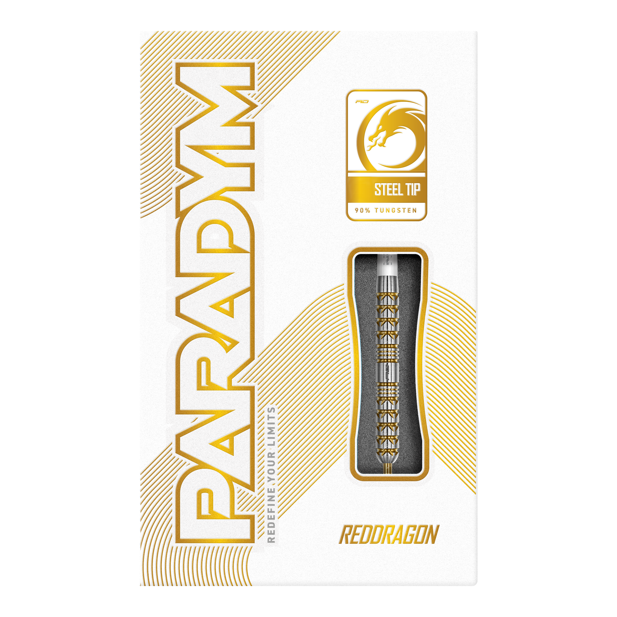 Ocelové šipky Red Dragon Paradym Gold Parallel Das Bild zeigt die Red Dragon Paradym Gold Parallel Steeldarts. Sie sind parallel geformt und in einer auffälligen Goldfarbe gehalten.
