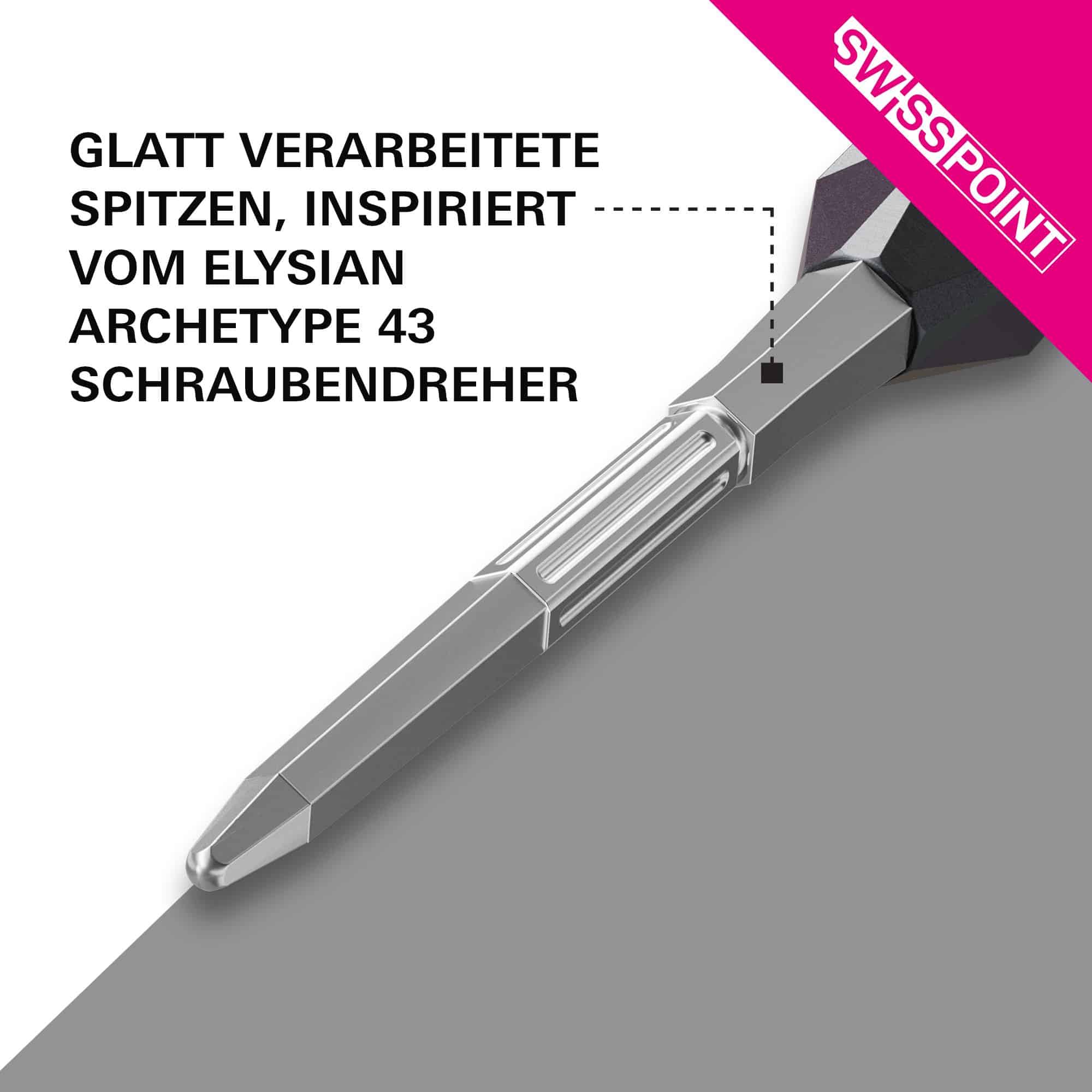 Špičky na šipky Target Elysian Archetype 43 Swiss Point ocelové - stříbrné Target Elysian Archetype 43 Swiss Point Steeldartspitzen - Silber. Auf dem Bild sind silberne Dartspitzen für Steel-Darts zu sehen.