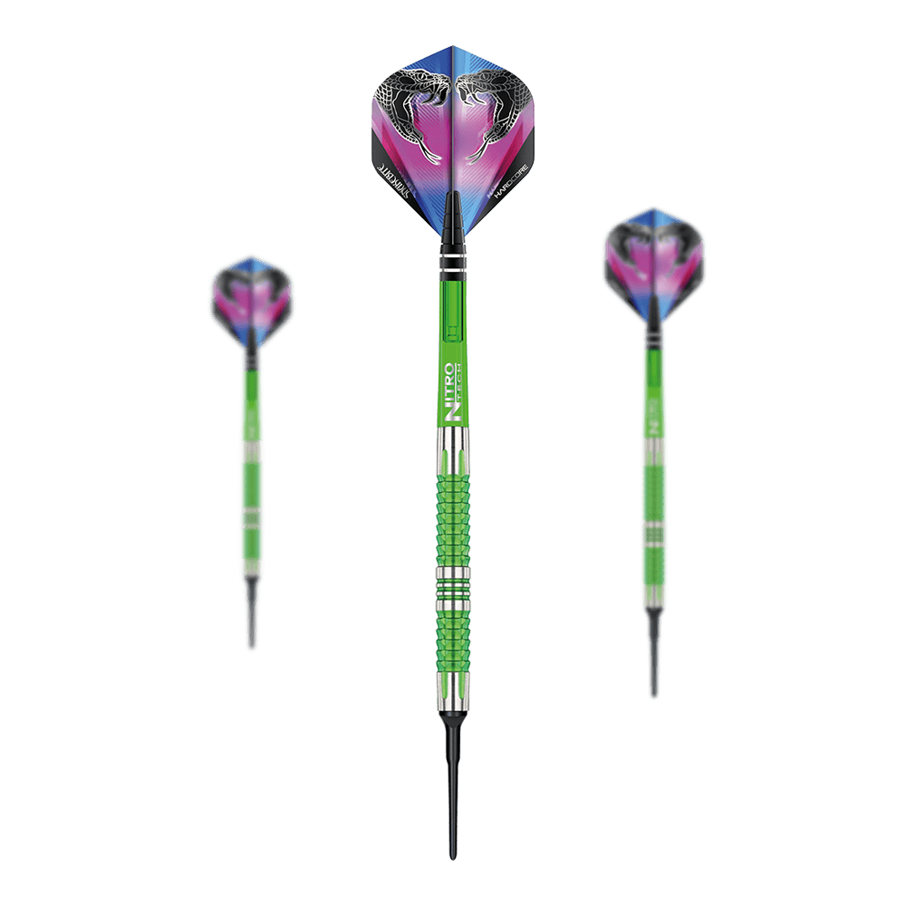 Měkké šipky Red Dragon Peter Wright Snakebite Mamba 2 Red Dragon Peter Wright Snakebite Mamba 2 Softdarts. Das Bild zeigt Softdarts mit Schlangenmotiv.