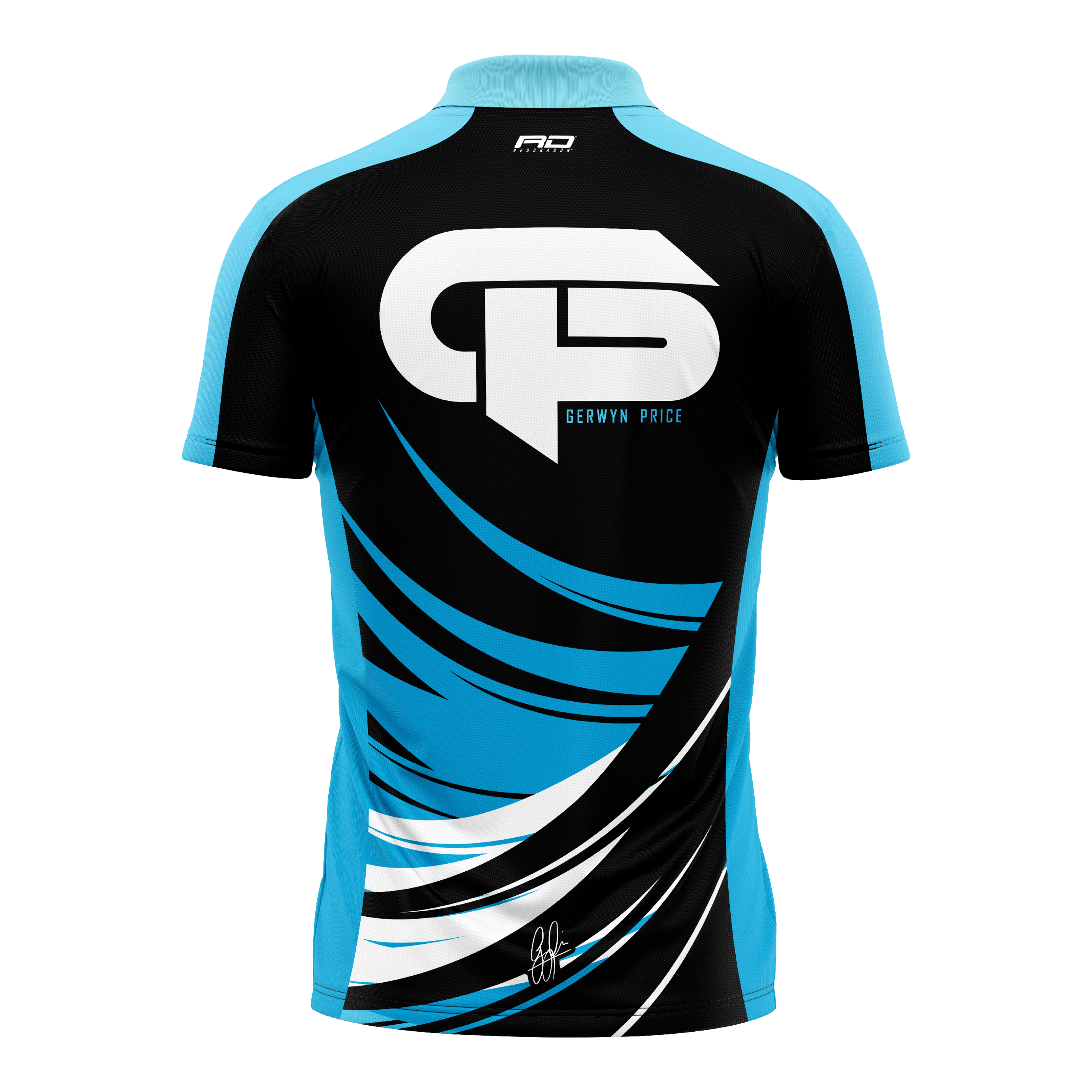 Zu sehen ist das Red Dragon Gerwyn Price Limited Edition Dartshirt. Dieses Shirt wurde speziell für Dartspieler entworfen.
