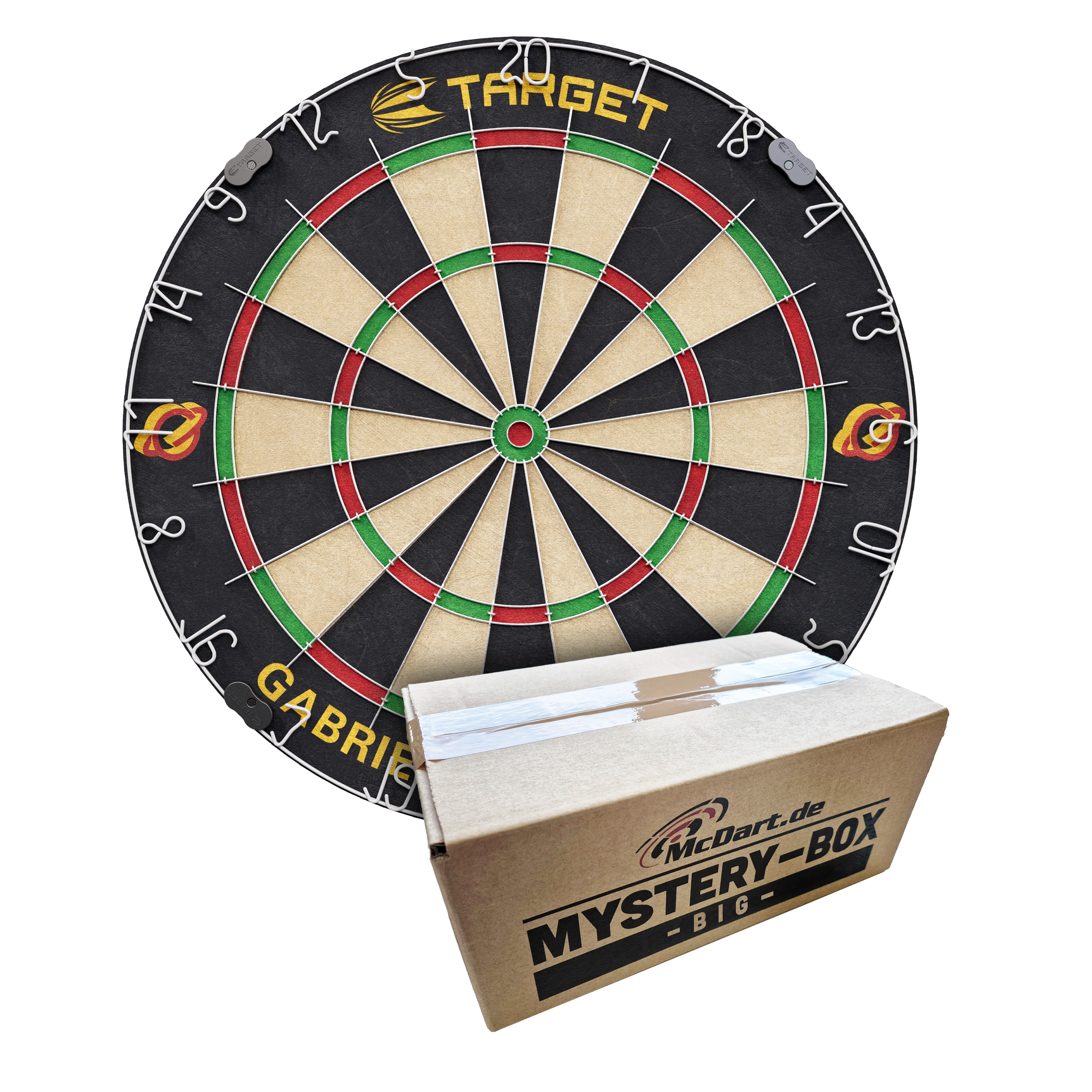 Die Abbildung zeigt die McDart Mystery-Box - Big. Es handelt sich um ein Produkt für Dartspieler.