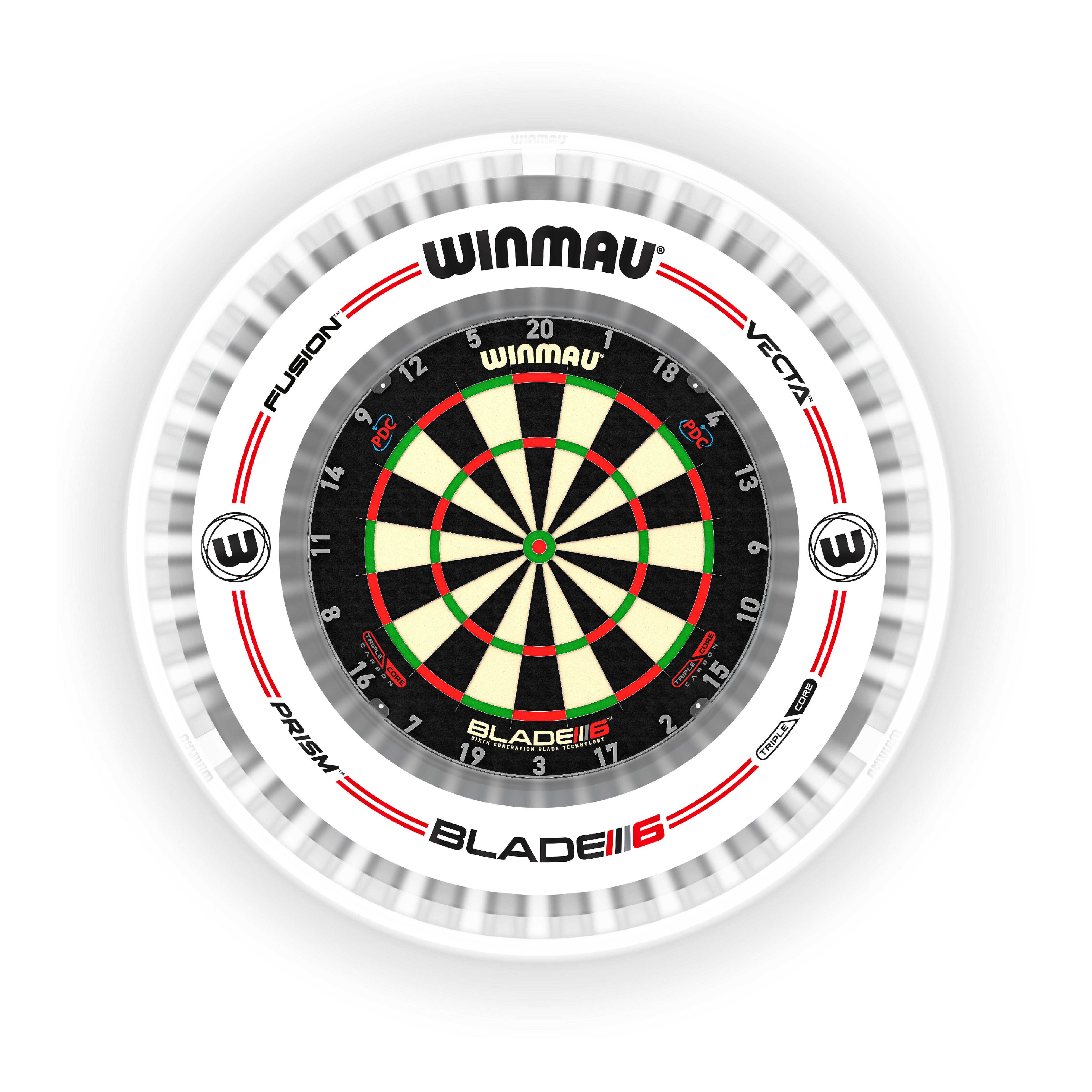 LED světlo na terč Winmau Plasma Ice Das Bild zeigt das Produkt "Winmau Plasma Ice LED Dartboard Light" um ein Dartboard. Es sorgt für eine helle und gleichmäßige Ausleuchtung der Dartscheibe.