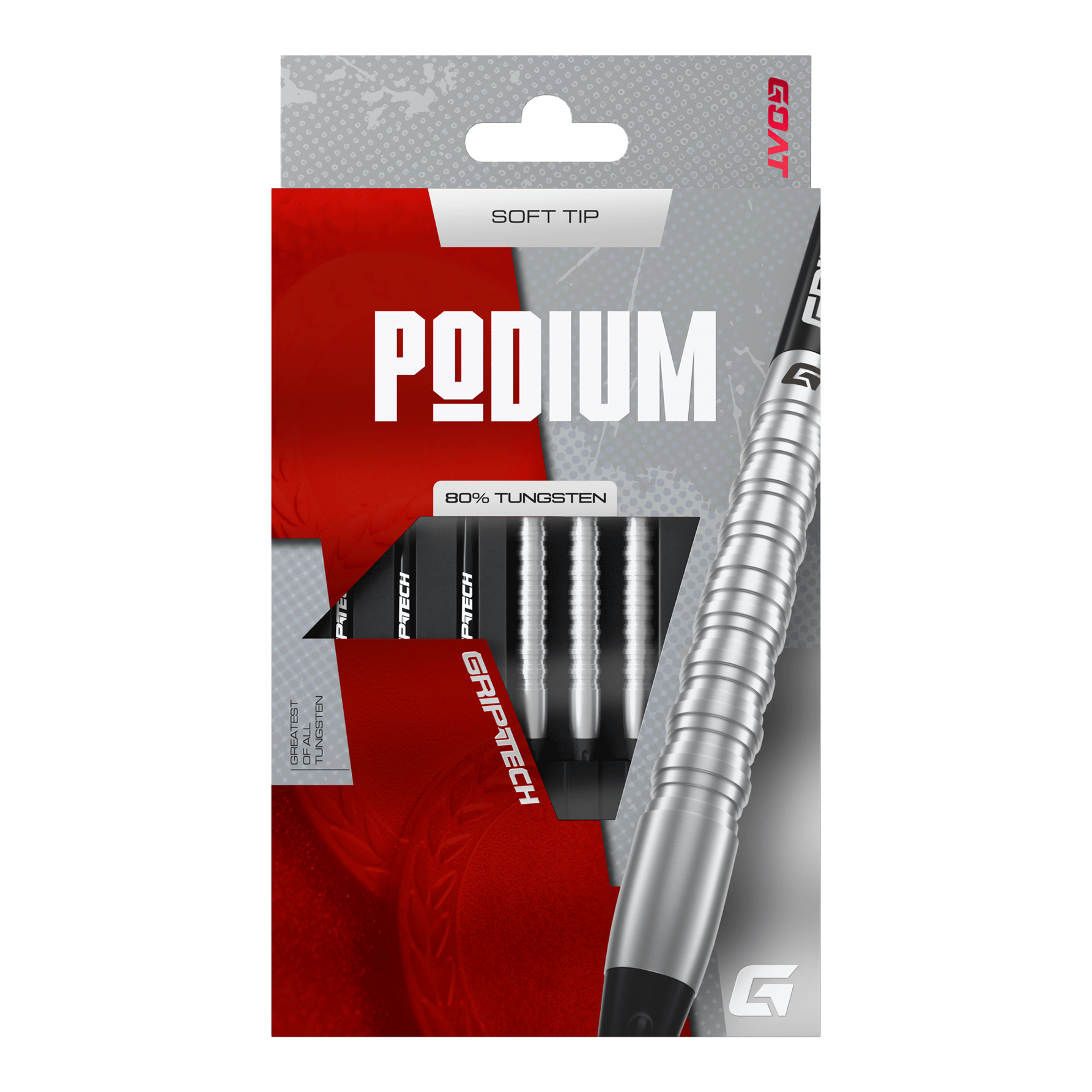 Das Foto zeigt die GOAT Podium Silver Softdarts mit 18g Gewicht. Diese silbernen Softdarts eignen sich ideal für Dartspieler.