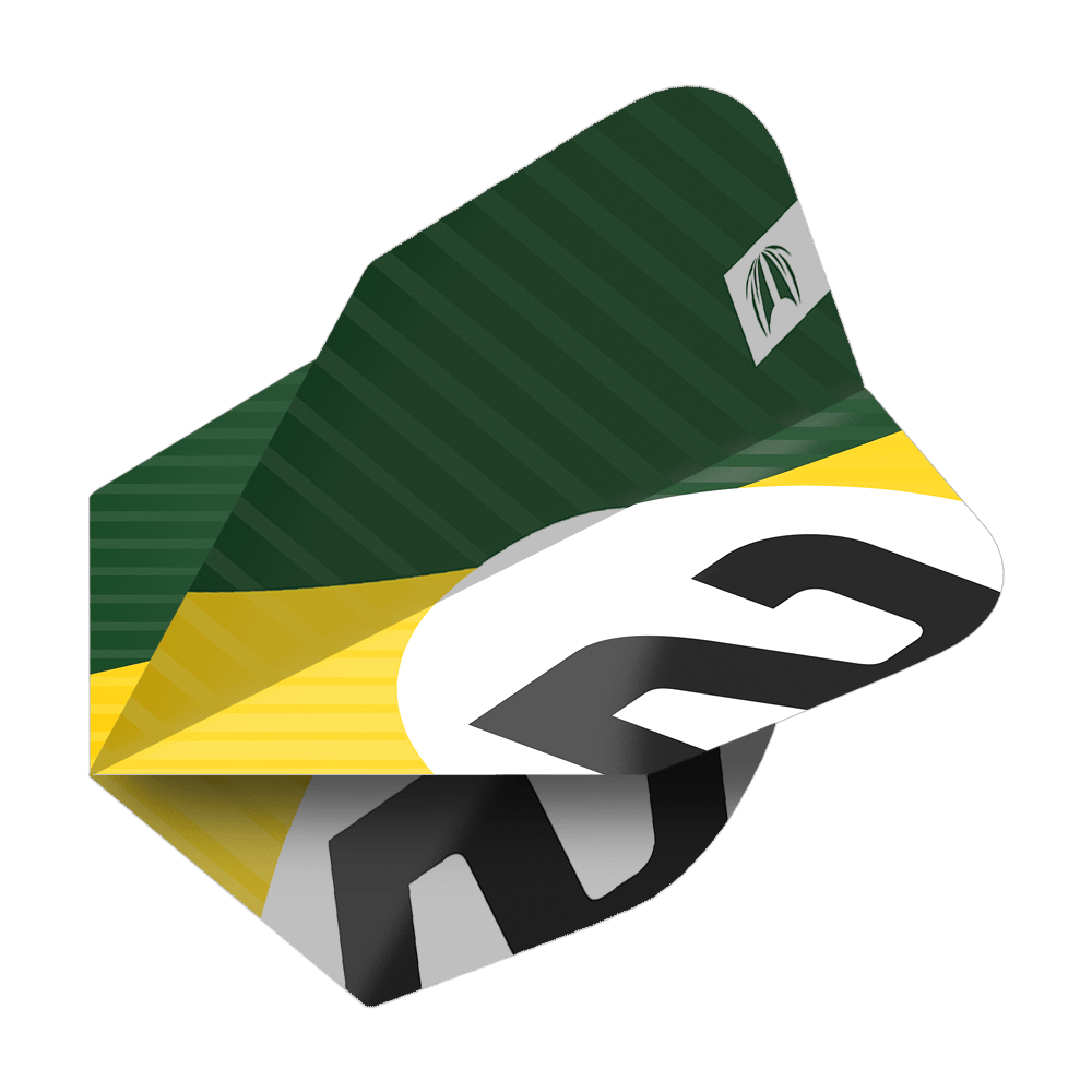 337208_Target_ProUltra_3Sets_Chicane_Green_No6_Flights_2AOLbByKyvOTVc Das Bild zeigt ein Dartflight mit einem grünen, gelben und weißen Design sowie der Nummer 6. Es handelt sich um das Produkt "Target Pro Ultra Chicane Green No6 Flights - 3 Sets".