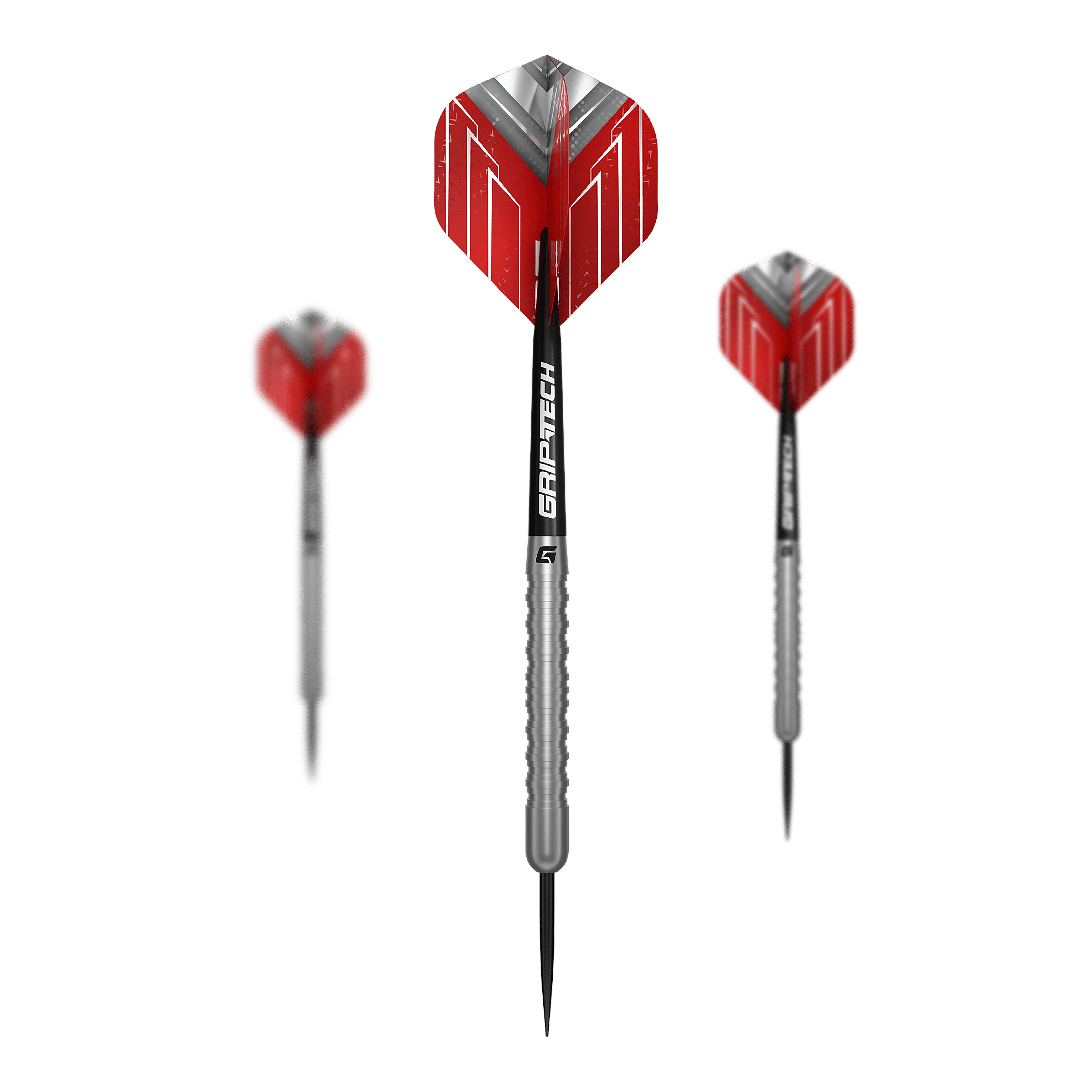 GOAT Podium Silver Steeldarts sind als kompletter Satz abgebildet. Alle enthaltenen Teile sind übersichtlich dargestellt.