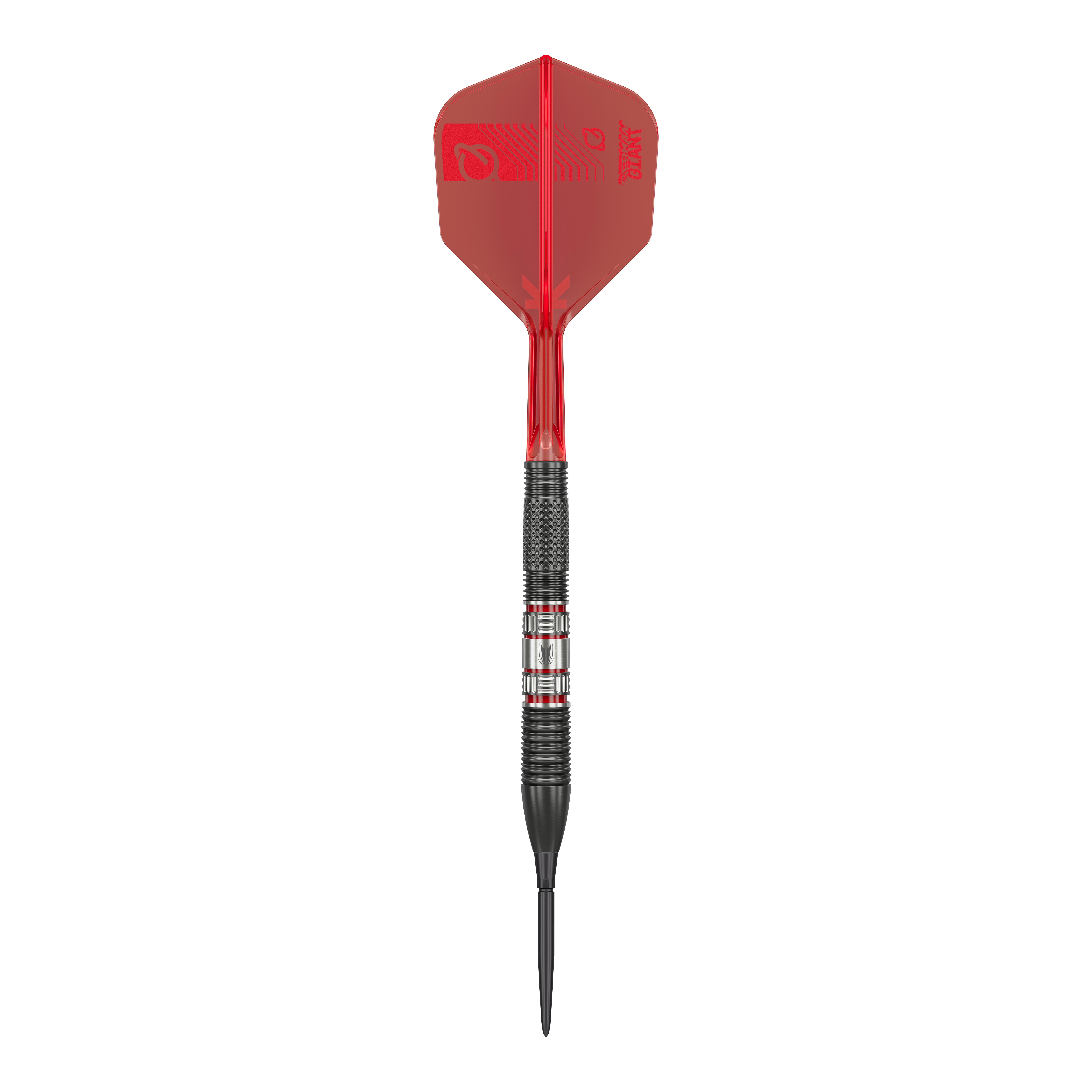 Šipky Target Gabriel Clemens 95K Swiss Point Steel Das Bild zeigt einen Target Gabriel Clemens 95K Swiss Point Steeldart. Der Dart hat eine schwarze Spitze, einen schwarz-silbernen Schaft und auffällige rote Flights.