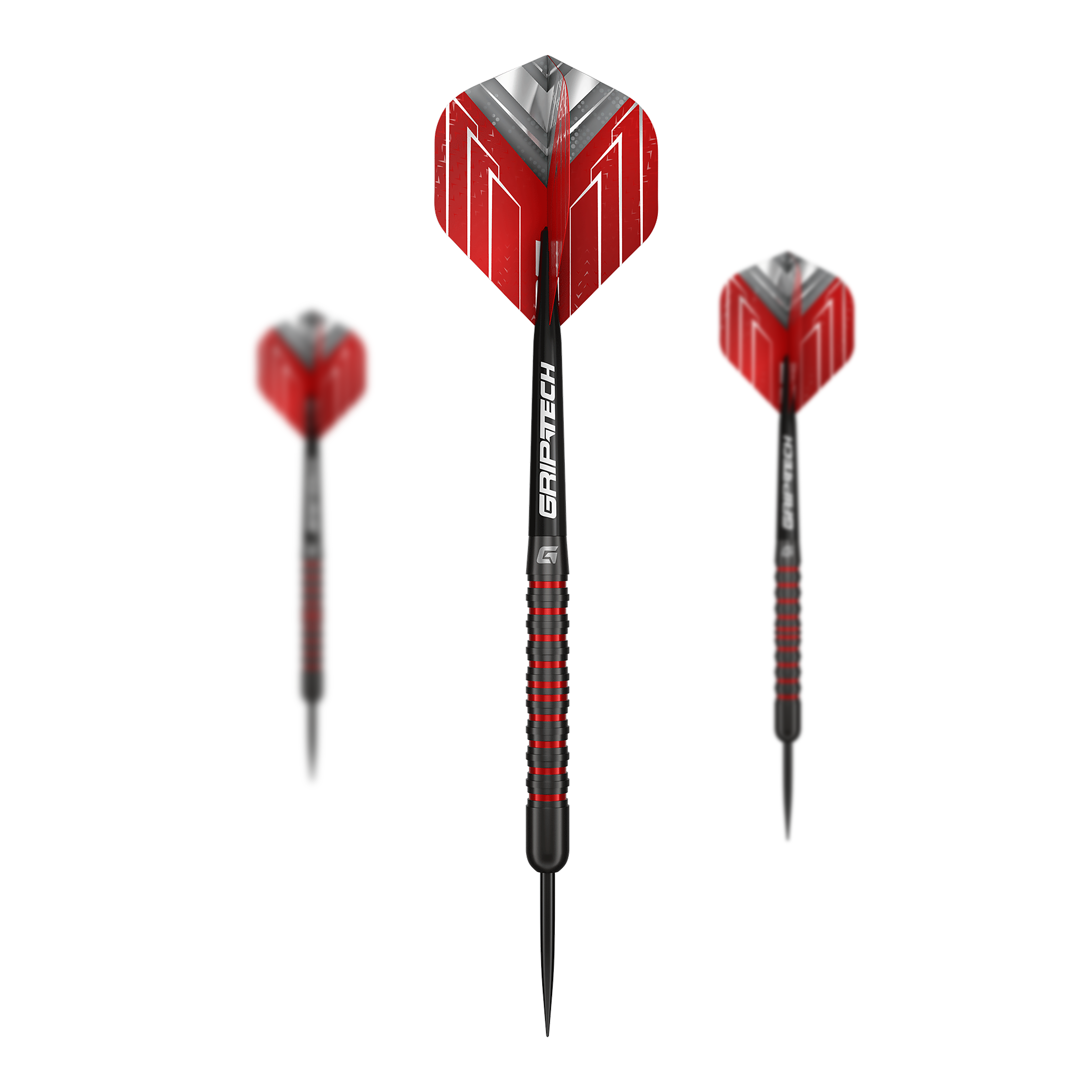Das Bild präsentiert ein Set der GOAT Podium Black Steeldarts. Das Set besteht aus mehreren hochwertigen Steeldarts.