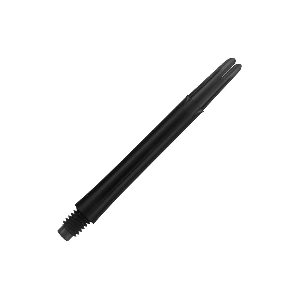 L-L-Style-Shafts Locked Straight - Black Auf dem Bild ist ein schwarzer gerader Dart-Schaft zu sehen. Er hat eine Länge von 46 mm und ist ohne Kappen abgebildet.