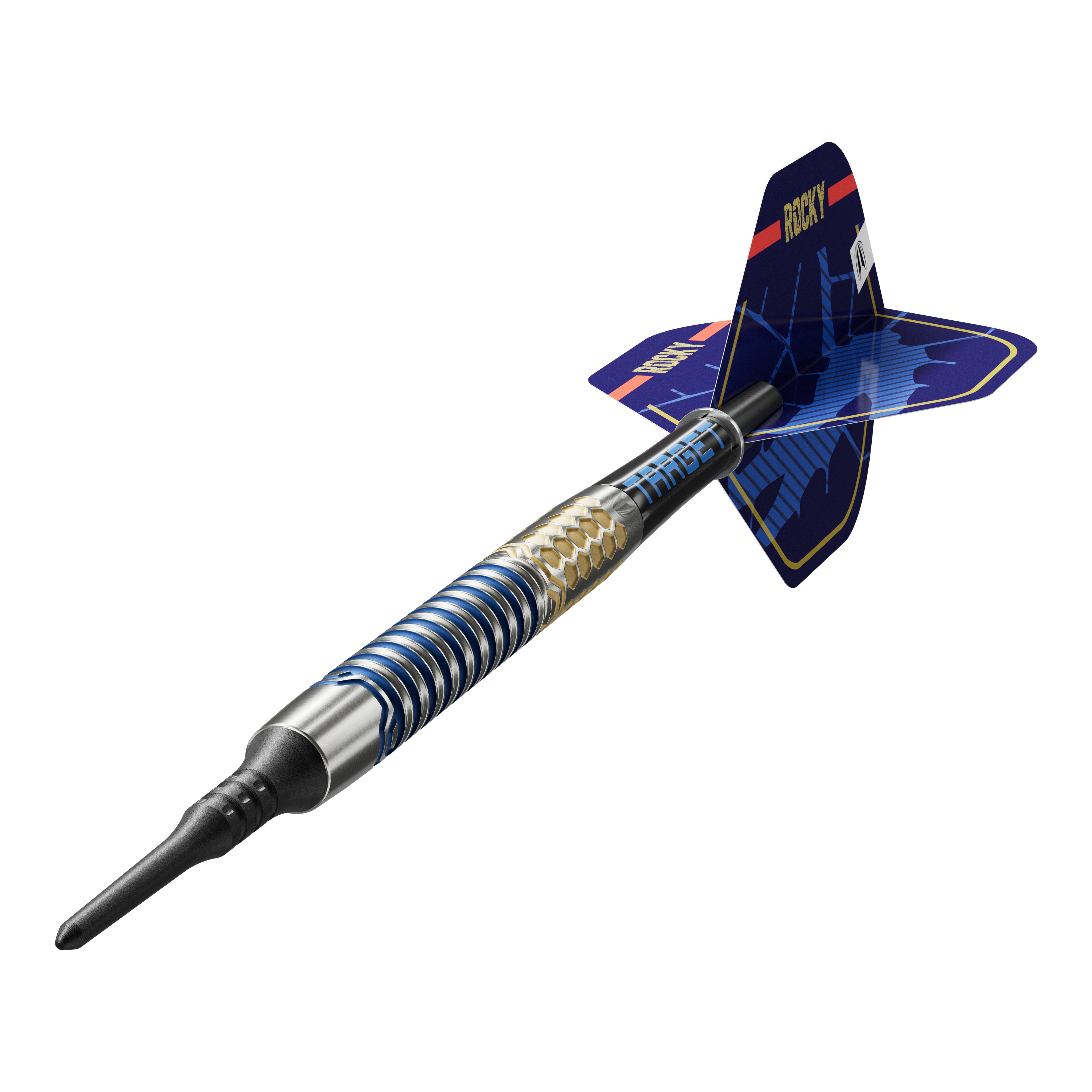 Měkké šipky Target Josh Rock GEN1 - 20g Das Bild zeigt einen Target Josh Rock GEN1 Softdart mit einem Gewicht von 20g. Der Dart hat ein modernes, blau-silbernes Design mit auffälligen Flügeln.