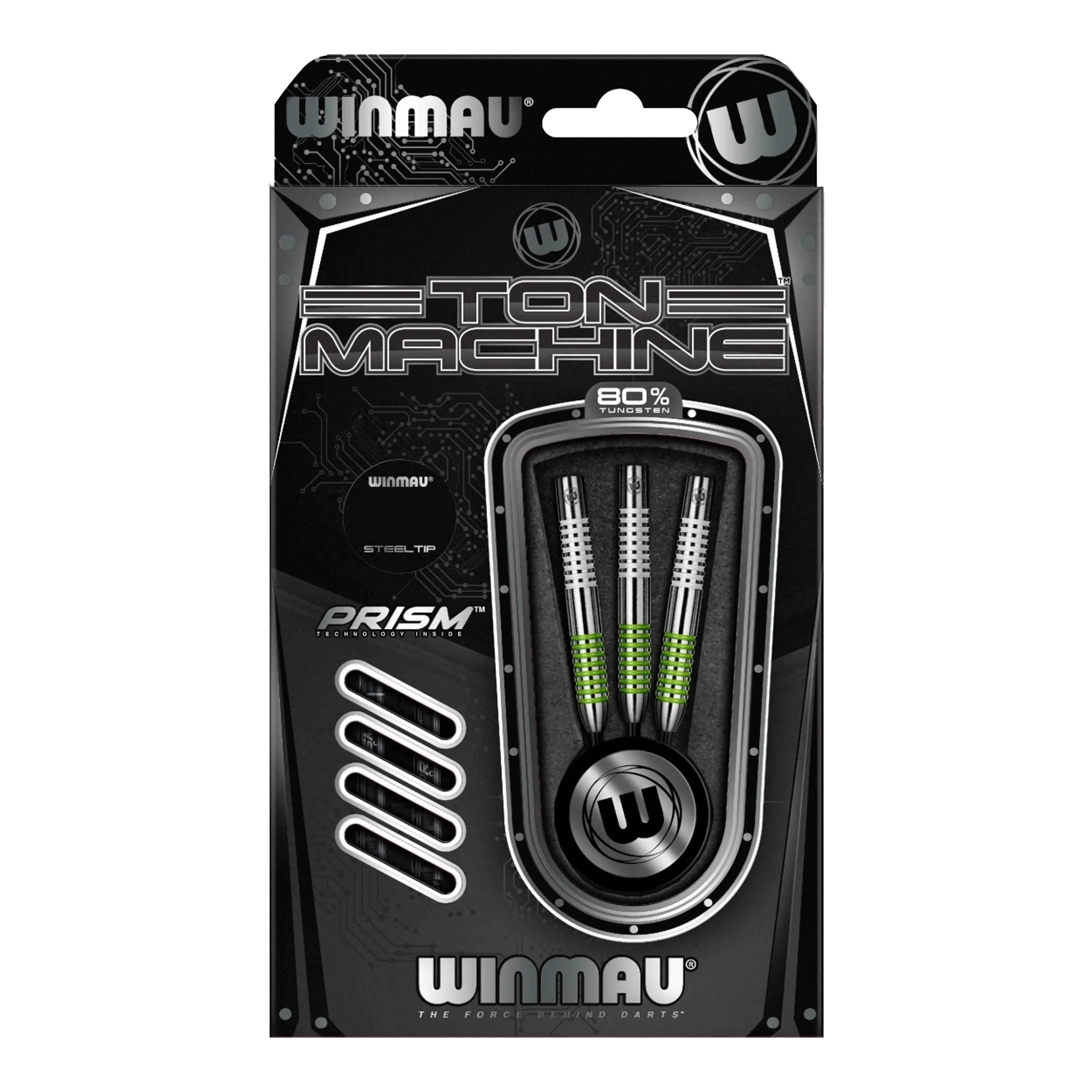 Ocelové šipky Winmau Ton Machine Die Abbildung zeigt die Winmau Ton Machine Steeldarts. Es handelt sich um hochwertige Dartpfeile für Steeldartspiele.