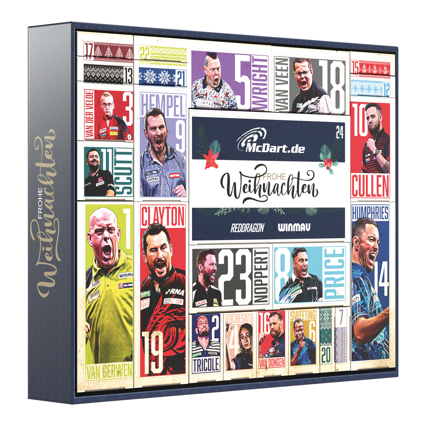 Zu sehen ist der McDart Darts Adventskalender 2025. Er enthält spannende Inhalte für Darts-Fans.