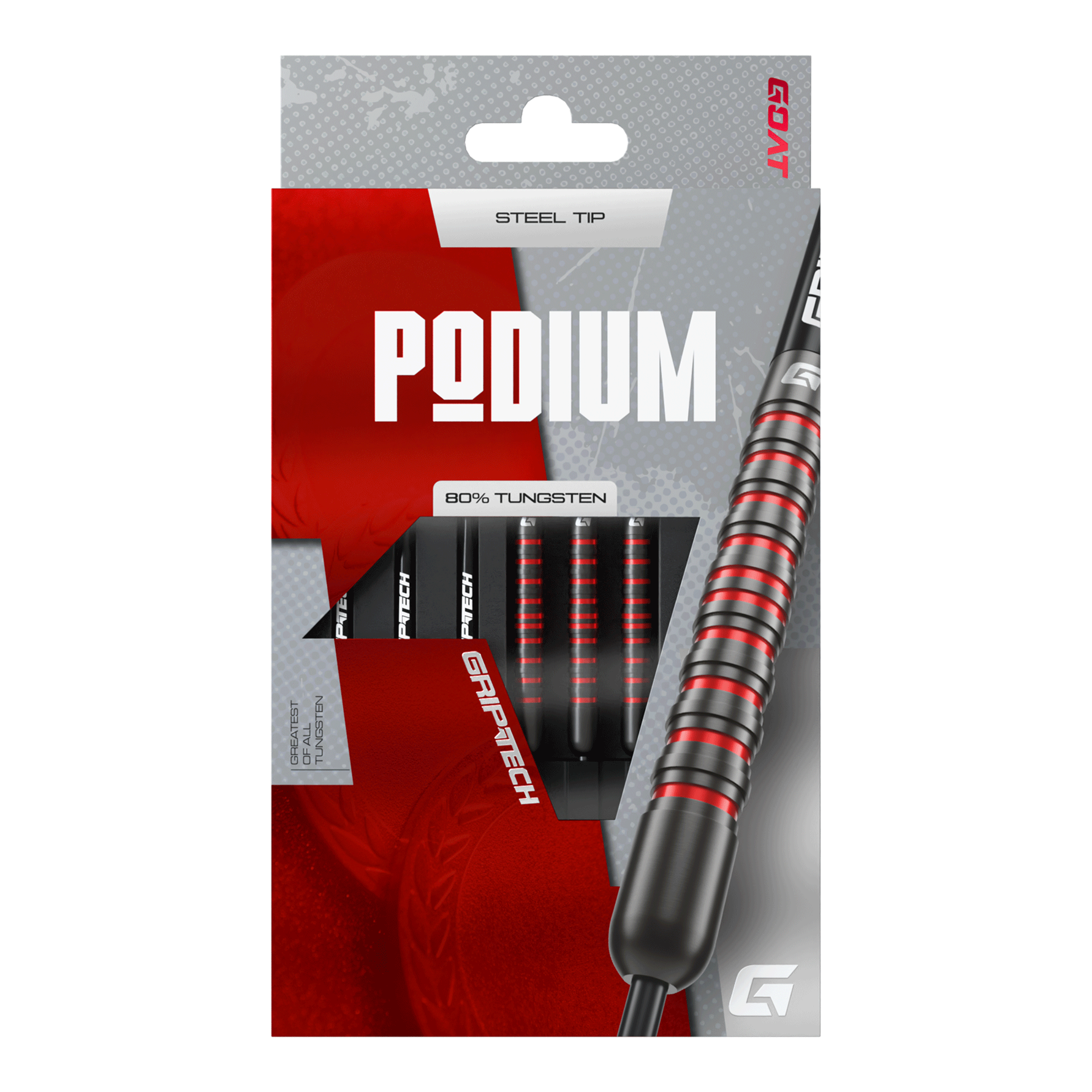 Abgebildet sind die GOAT Podium Black Steeldarts. Die Darts sind für Präzision und Stil beim Spielen entwickelt.